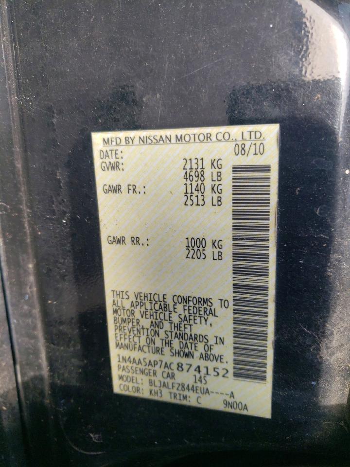 2010 Nissan Maxima 3.5 S Black vin: 1N4AA5AP7AC874152