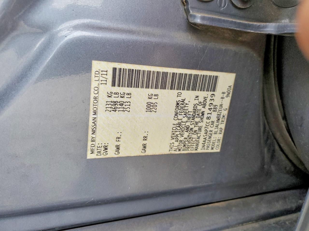 2012 Nissan Maxima Silver vin: 1N4AA5AP7CC814939