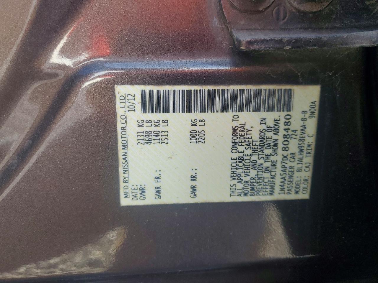 2013 Nissan Maxima 3.5 S Brown vin: 1N4AA5AP7DC808480