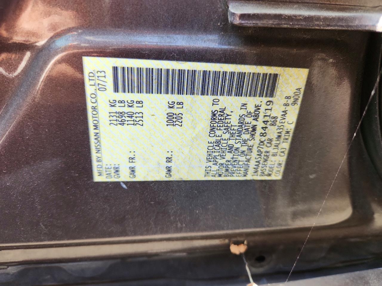 2013 Nissan Maxima 3.5 Sv Brown vin: 1N4AA5AP7DC844119