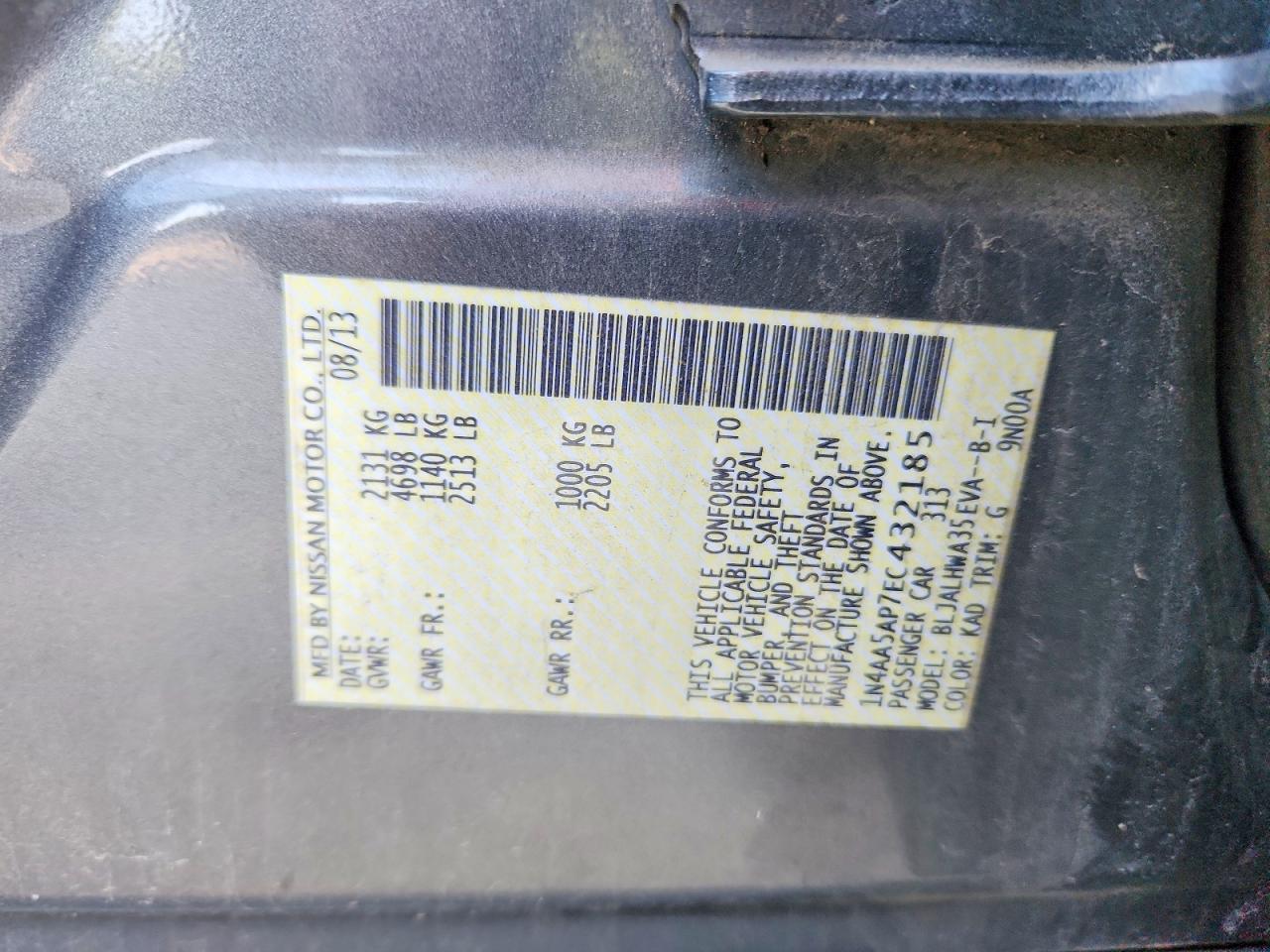 2014 Nissan Maxima 3.5 Sv Gray vin: 1N4AA5AP7EC432185