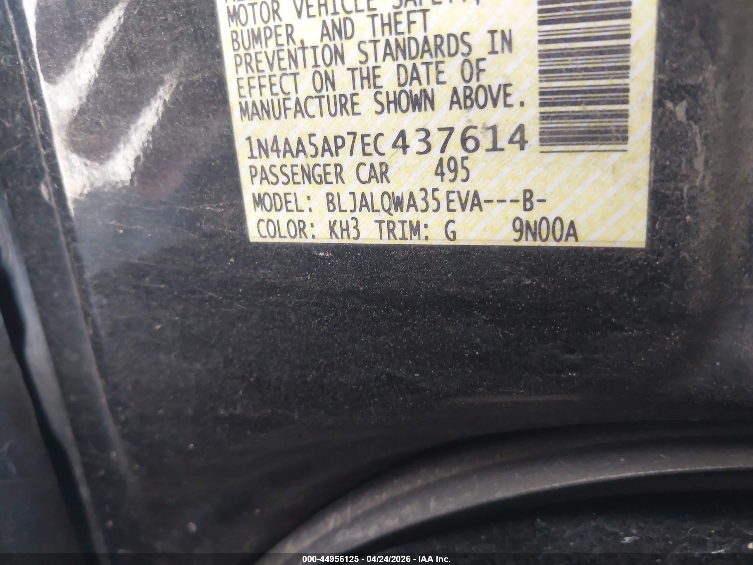 2014 Nissan Maxima 3.5 S Black vin: 1N4AA5AP7EC437614