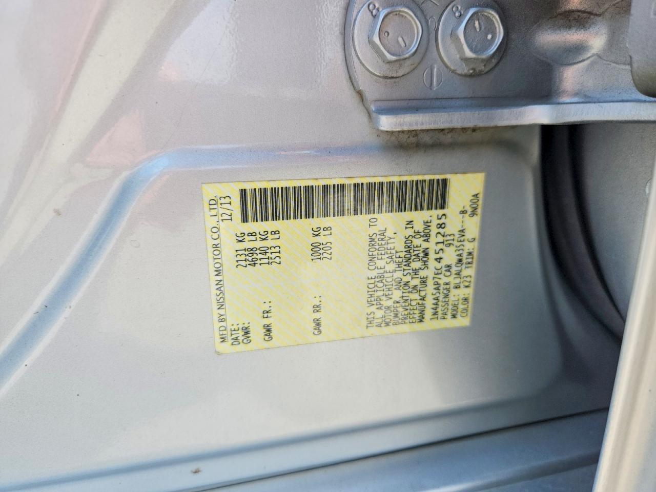 2014 Nissan Maxima 3.5 S Серебряный vin: 1N4AA5AP7EC451285