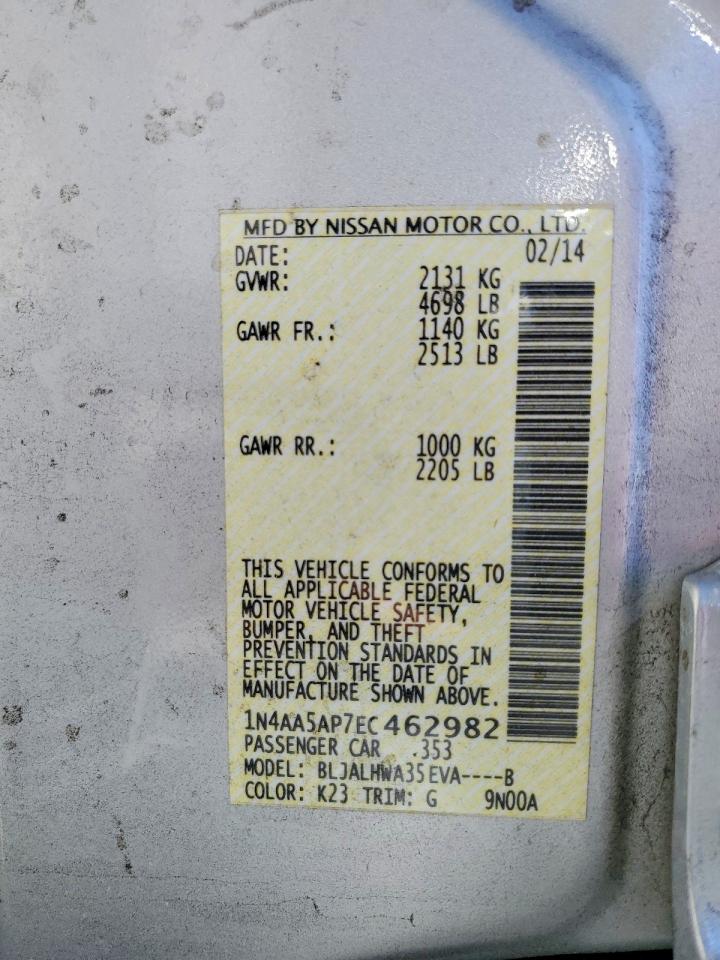 2014 Nissan Maxima 3.5 Sv Silver vin: 1N4AA5AP7EC462982