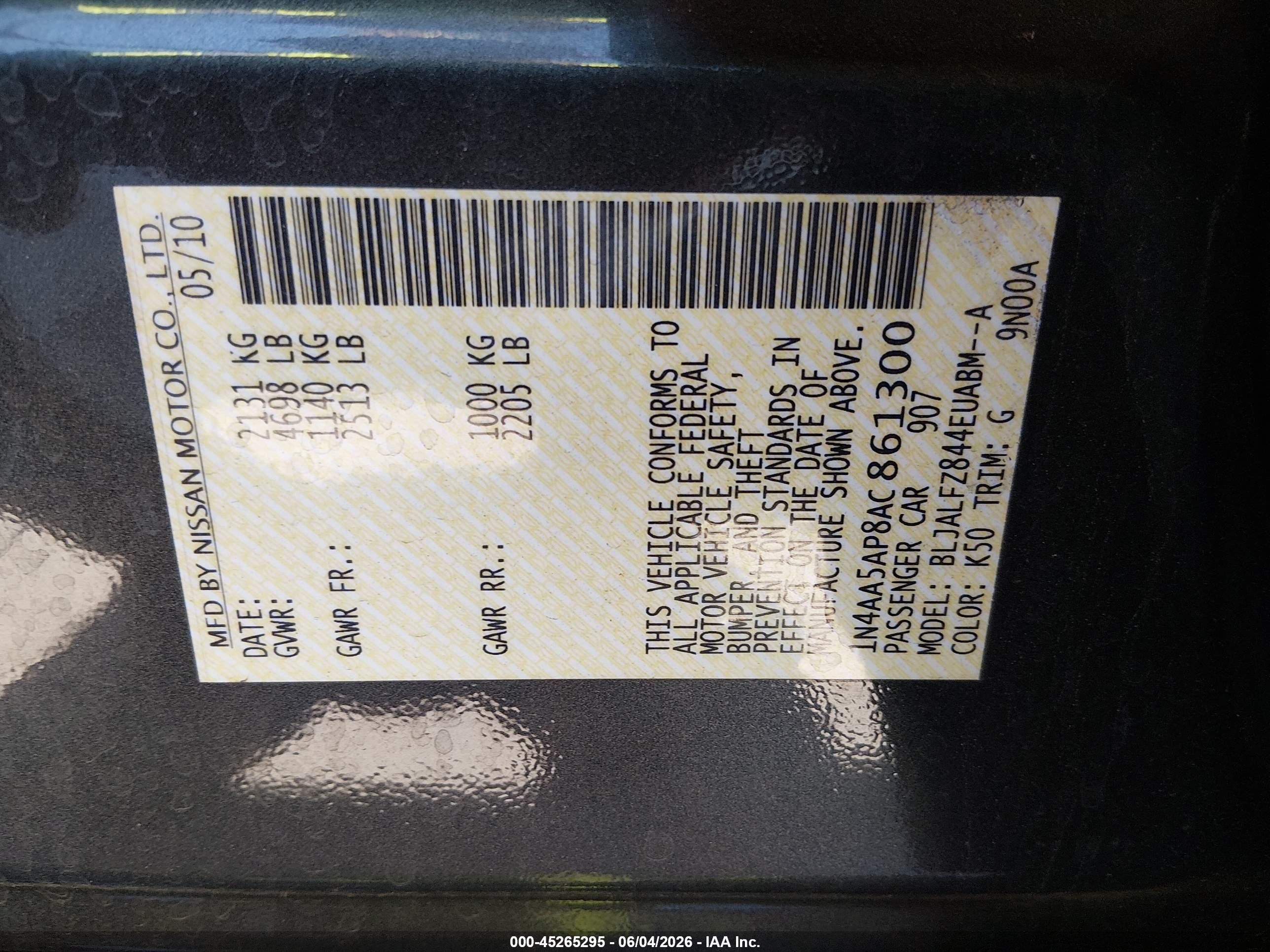 2010 Nissan Maxima 3.5 Sv Black vin: 1N4AA5AP8AC861300