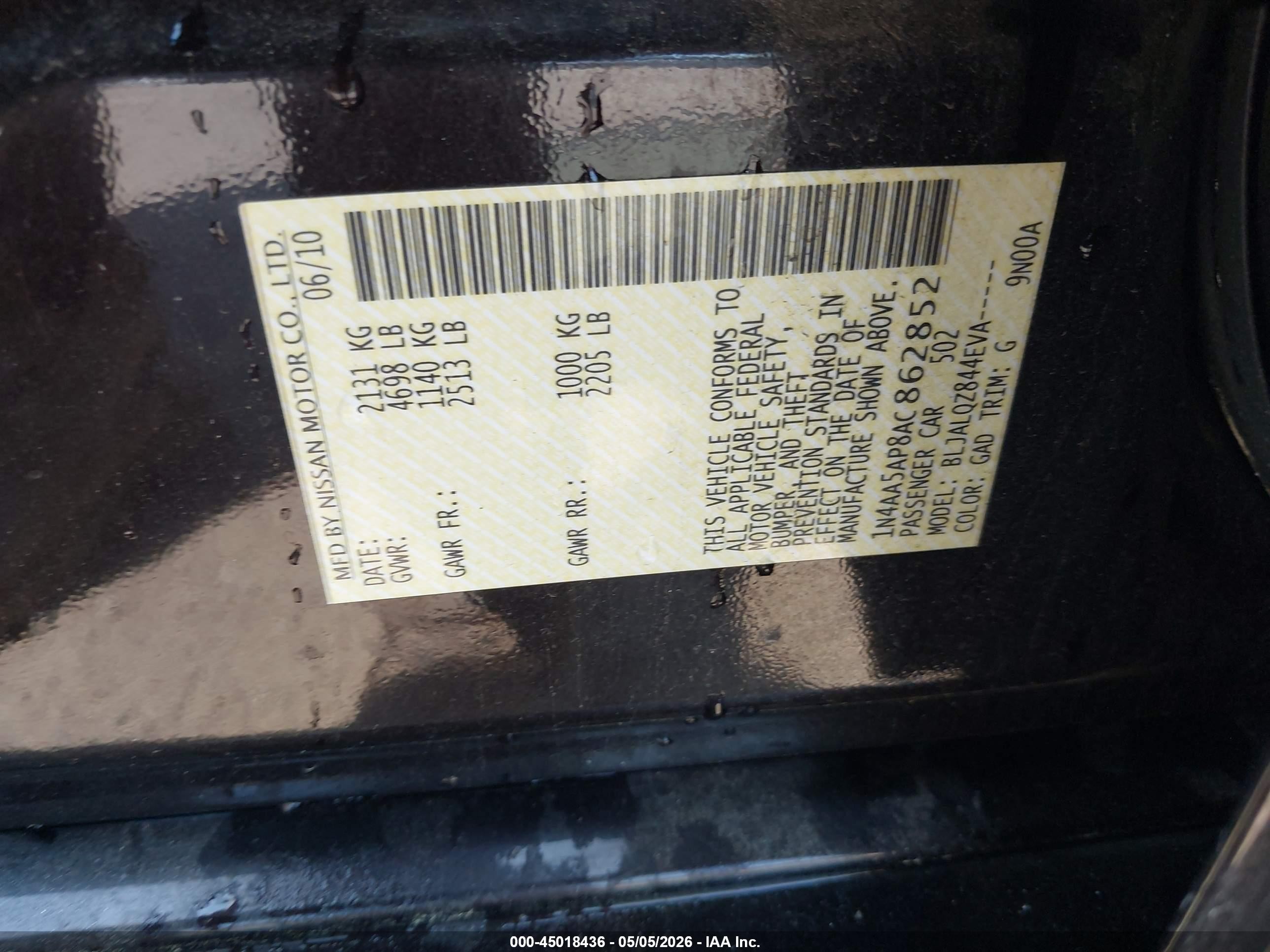 2010 Nissan Maxima 3.5 S Бордовый vin: 1N4AA5AP8AC862852