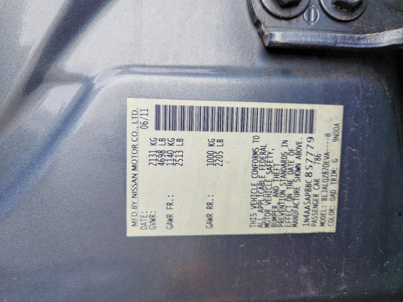 2011 Nissan Maxima 3.5 S Silver vin: 1N4AA5AP8BC857779