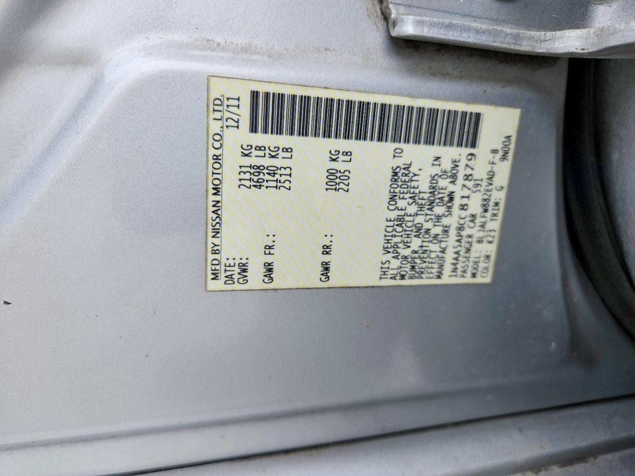 2012 Nissan Maxima Silver vin: 1N4AA5AP8CC817879