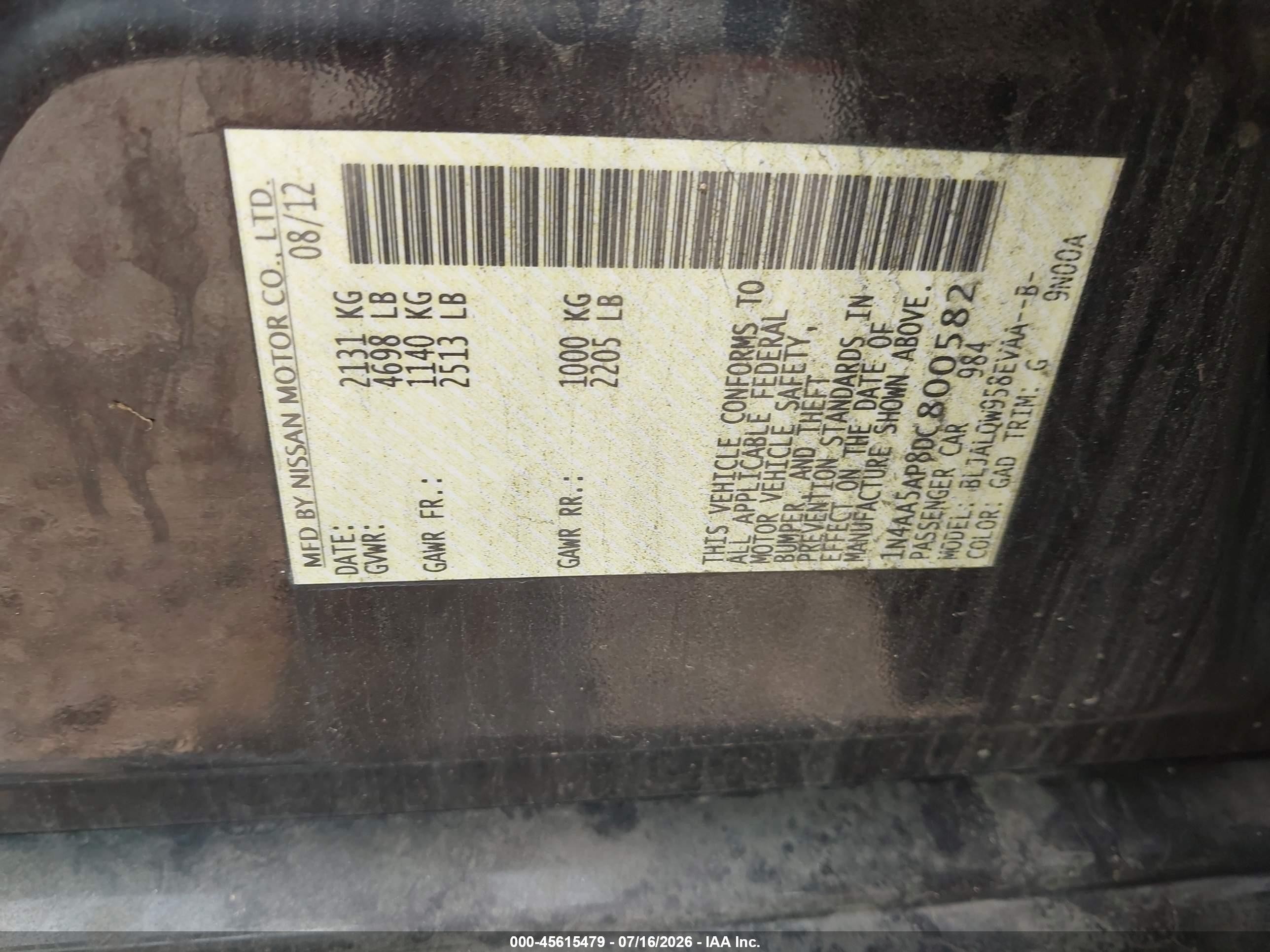 2013 Nissan Maxima 3.5 S Black vin: 1N4AA5AP8DC800582