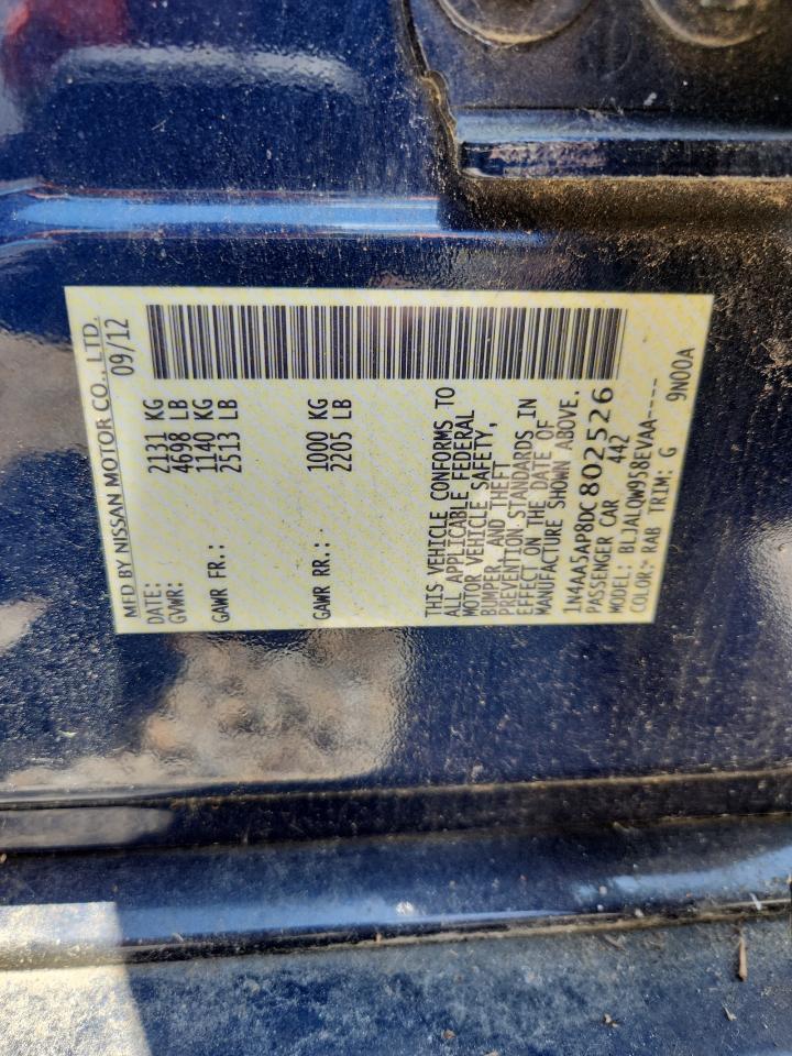 2013 Nissan Maxima 3.5 S Blue vin: 1N4AA5AP8DC802526