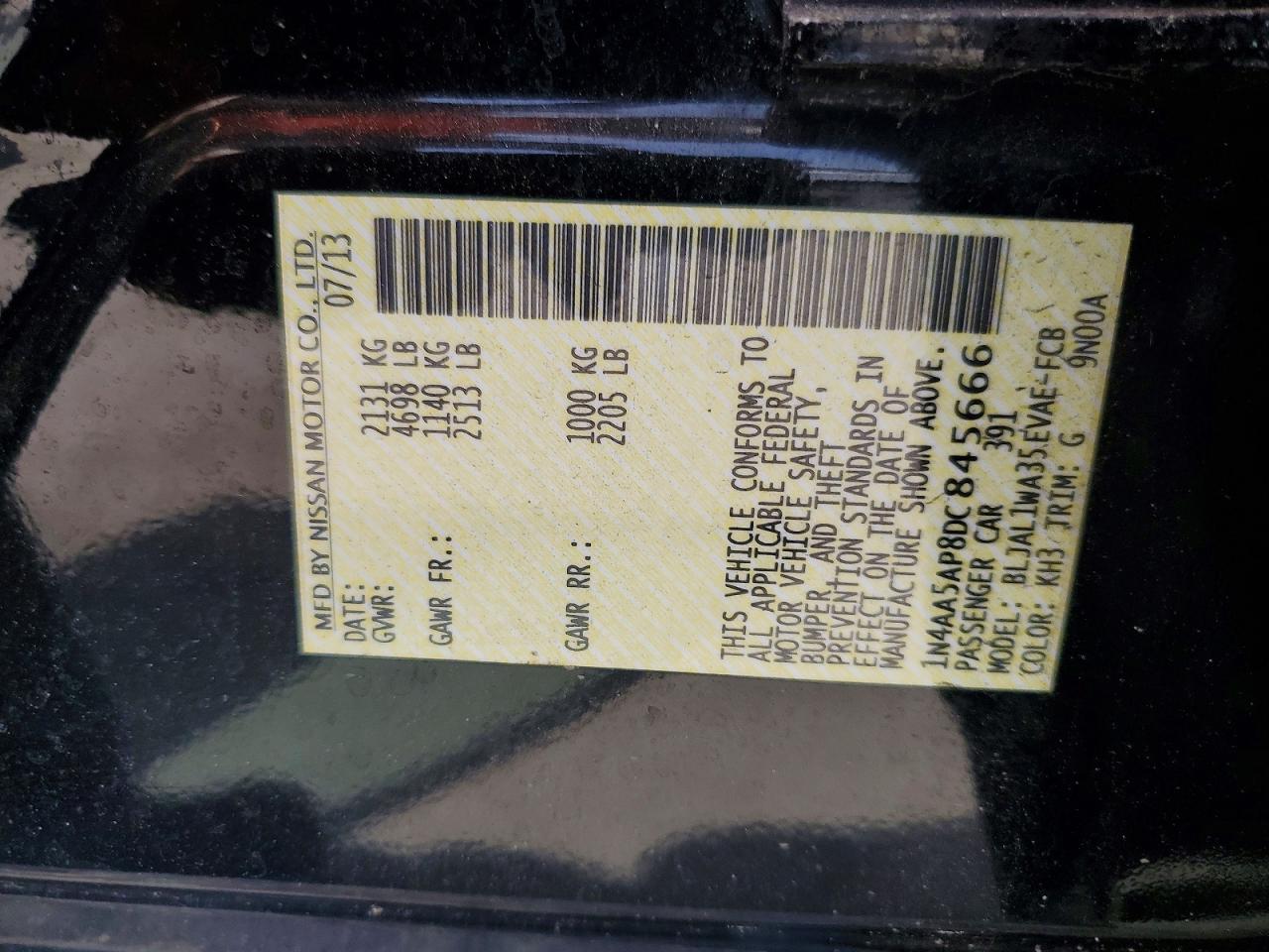 2013 Nissan Maxima 3.5 Sv Black vin: 1N4AA5AP8DC845666
