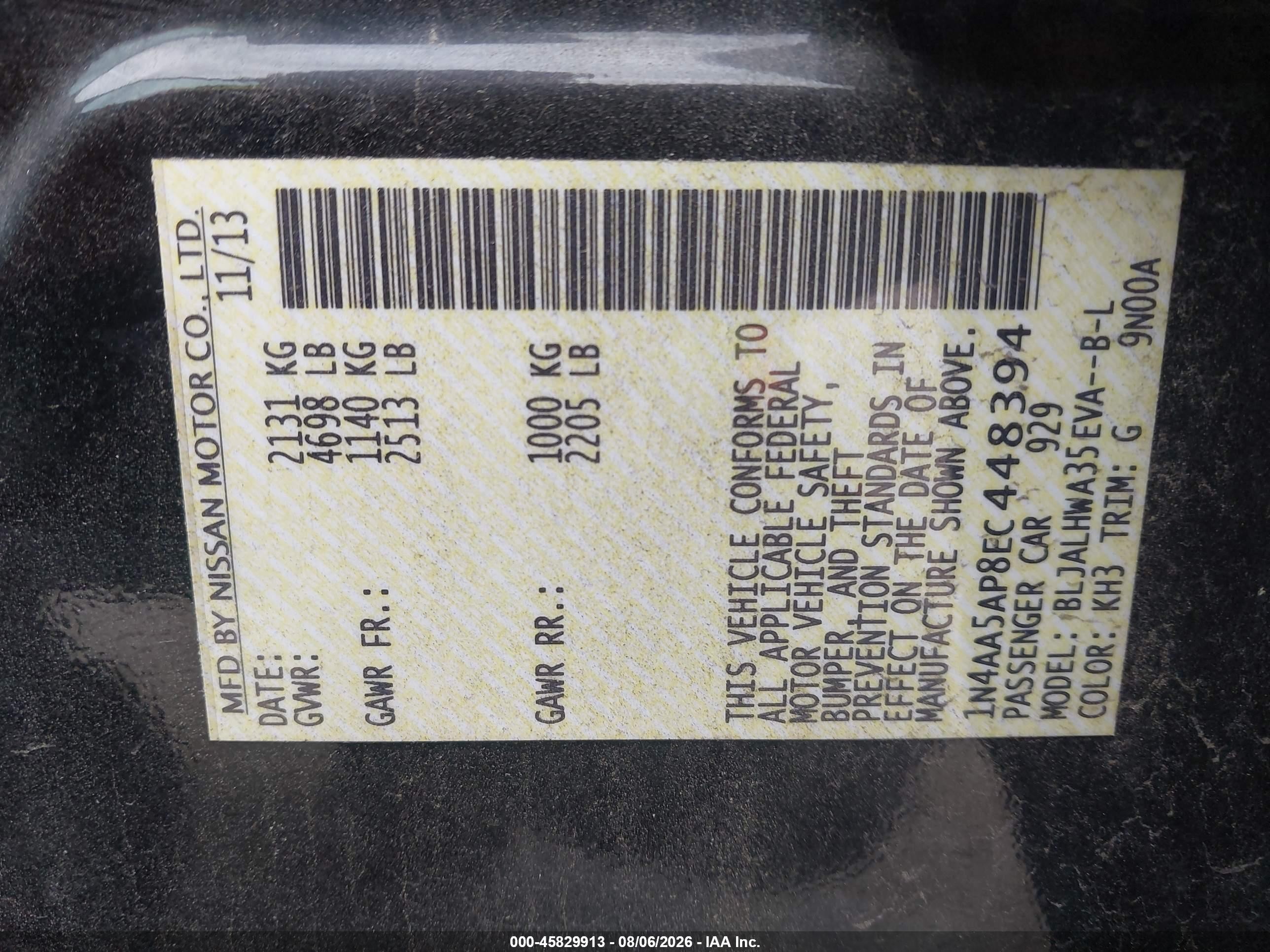 2014 Nissan Maxima 3.5 Sv Black vin: 1N4AA5AP8EC448394