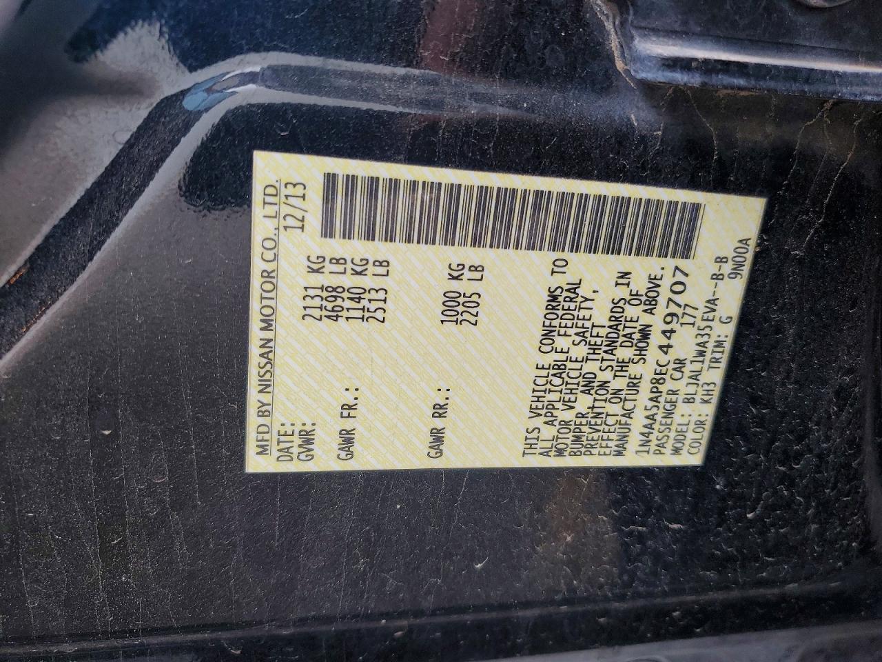 2014 Nissan Maxima 3.5 Sv Black vin: 1N4AA5AP8EC449707