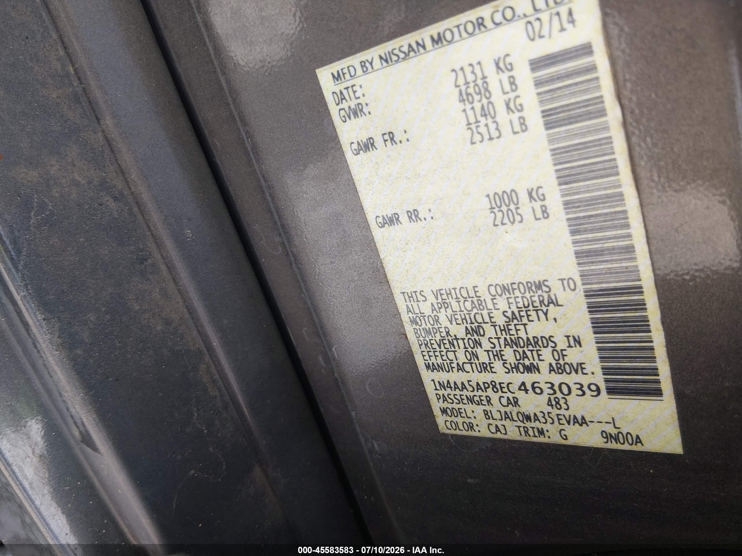 2014 Nissan Maxima 3.5 S Gray vin: 1N4AA5AP8EC463039