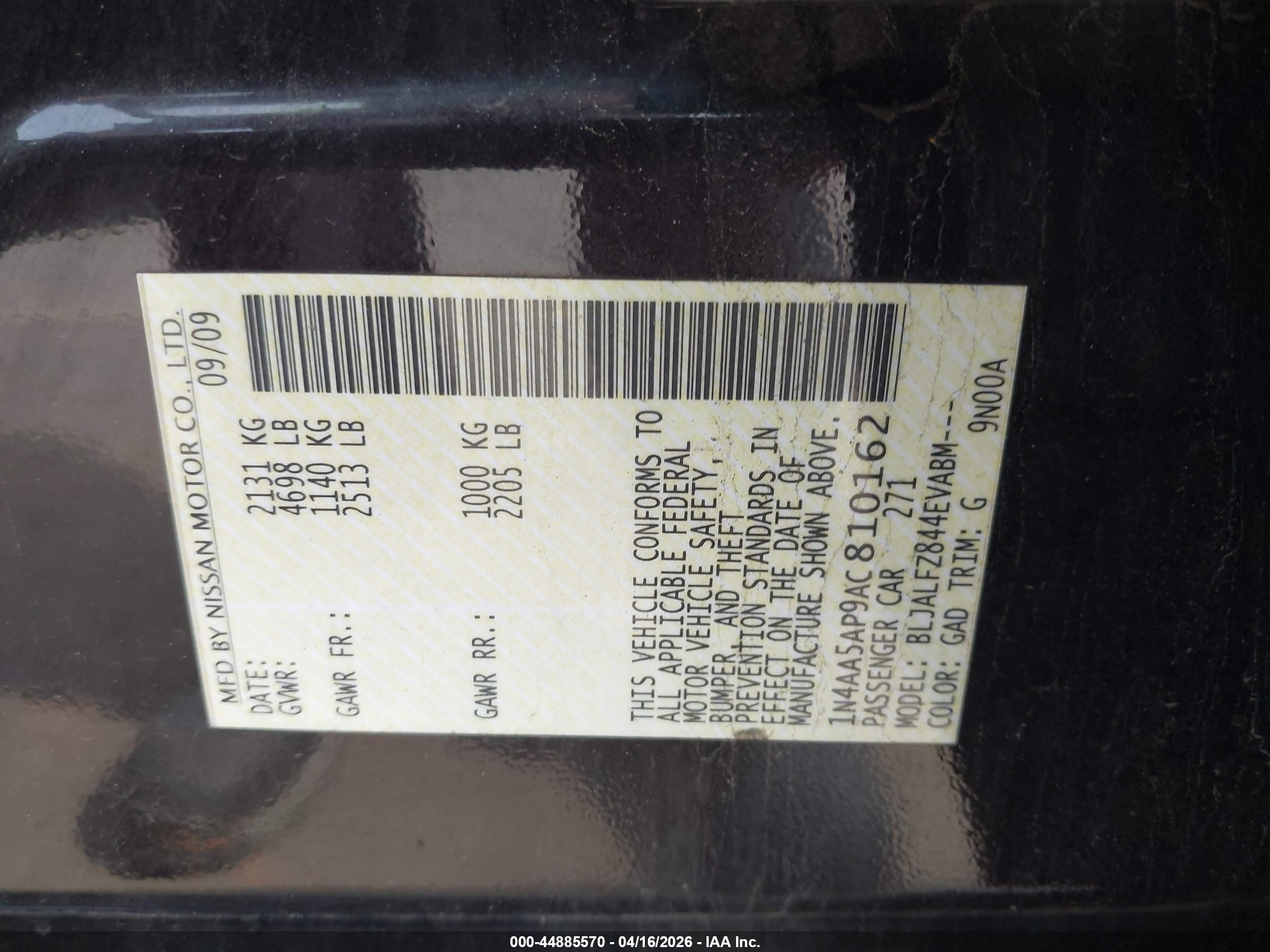 2010 Nissan Maxima 3.5 Sv Purple vin: 1N4AA5AP9AC810162