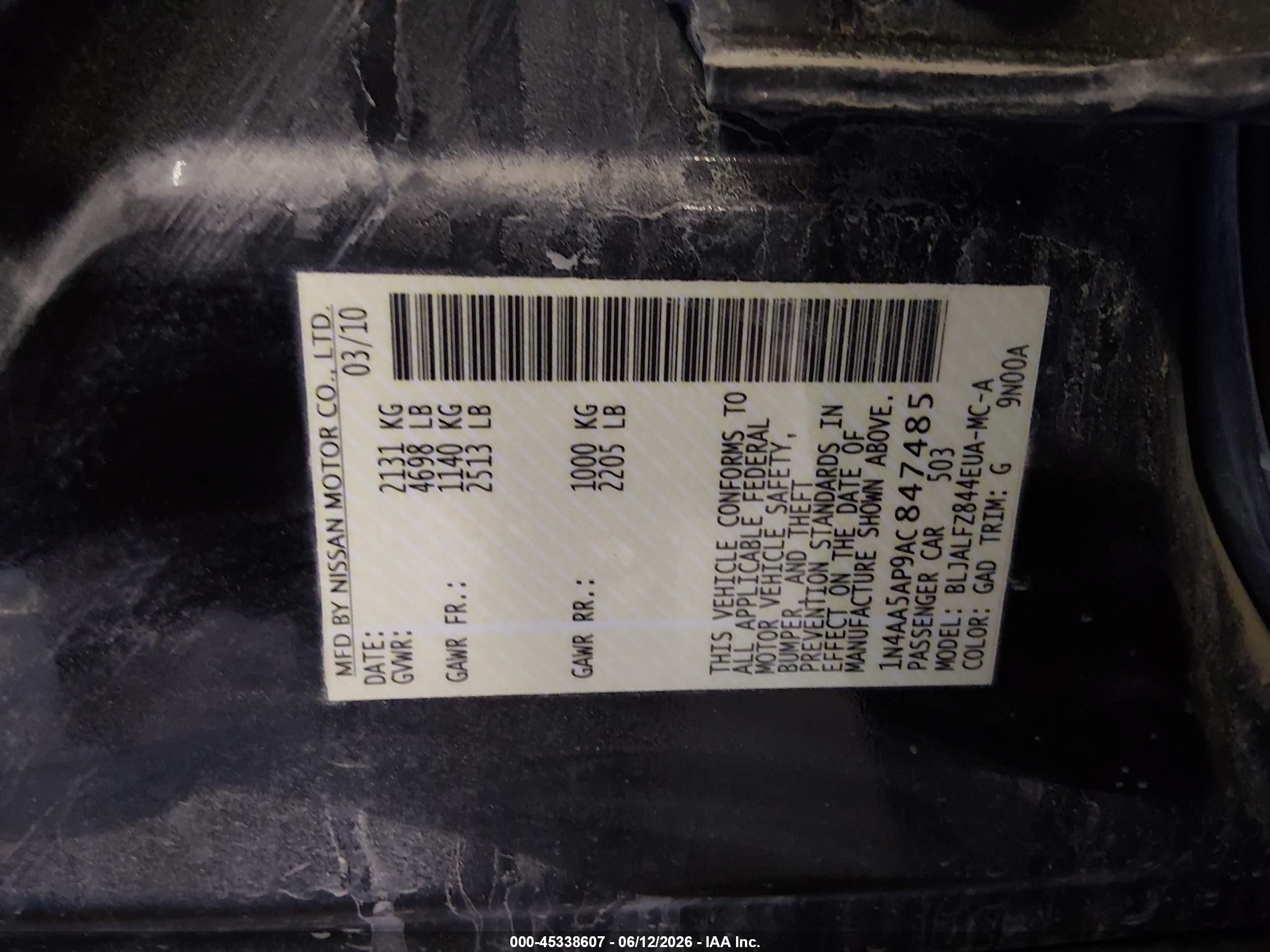 2010 Nissan Maxima 3.5 Sv Темно-бордовый vin: 1N4AA5AP9AC847485