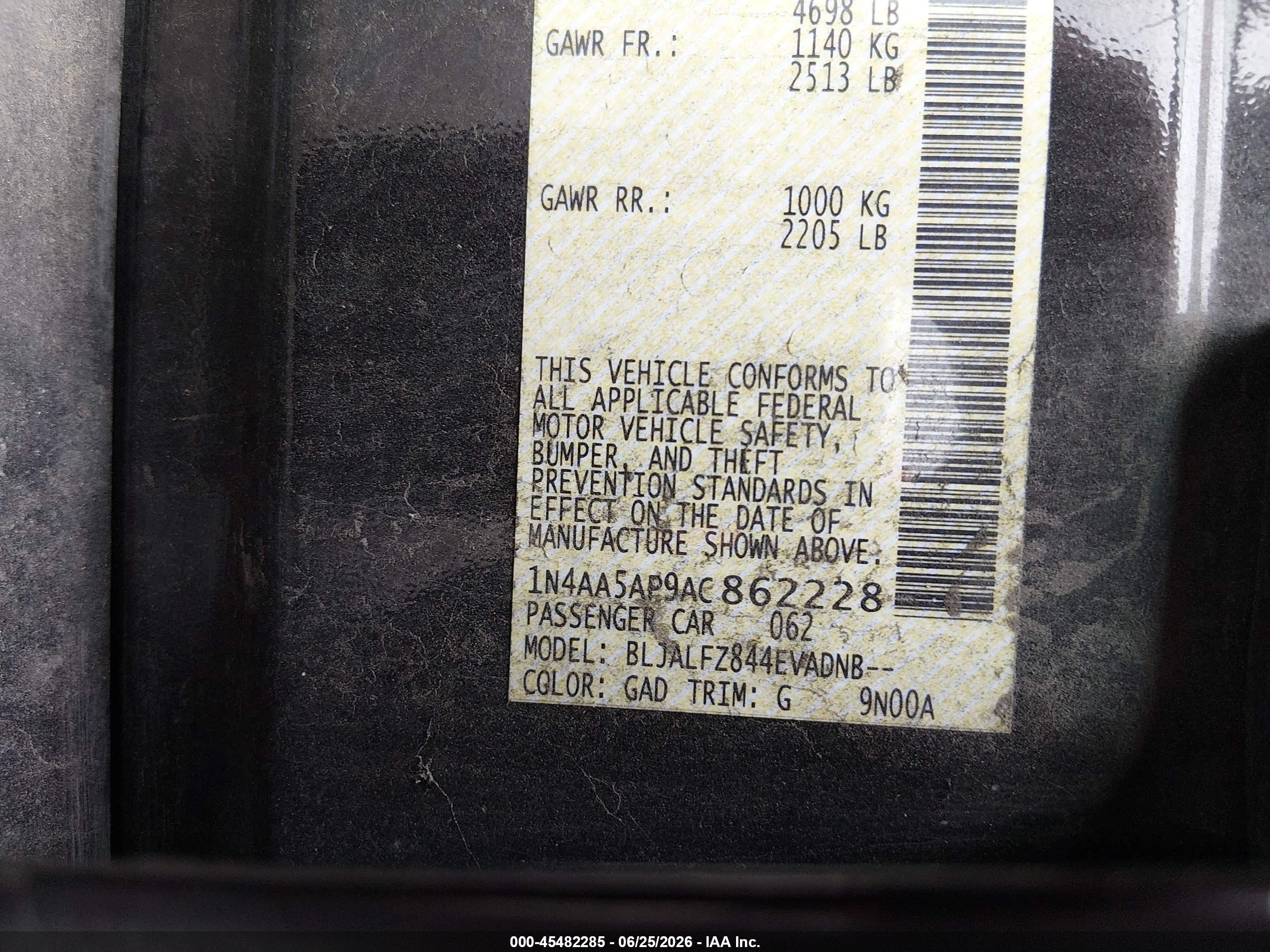2010 Nissan Maxima 3.5 Sv Black vin: 1N4AA5AP9AC862228