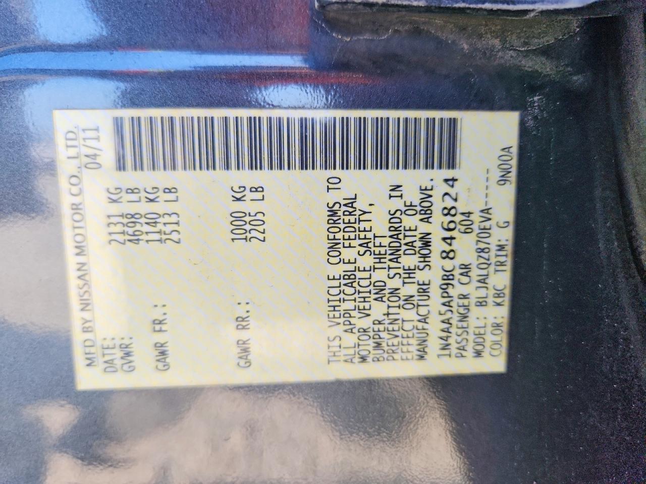 2011 Nissan Maxima 3.5 S Gray vin: 1N4AA5AP9BC846824