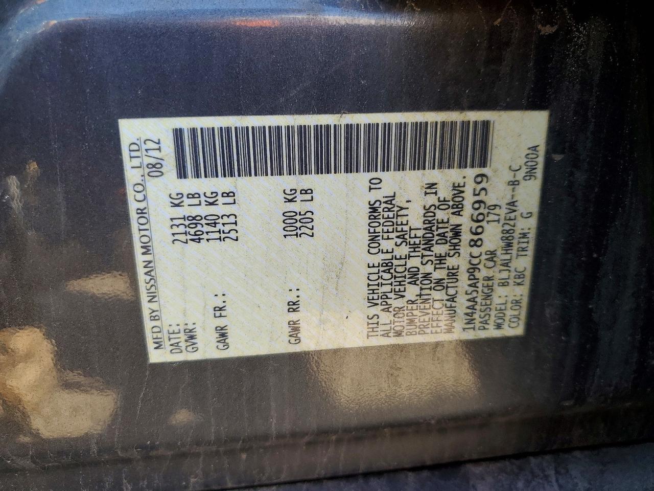 2012 Nissan Maxima S Gray vin: 1N4AA5AP9CC866959