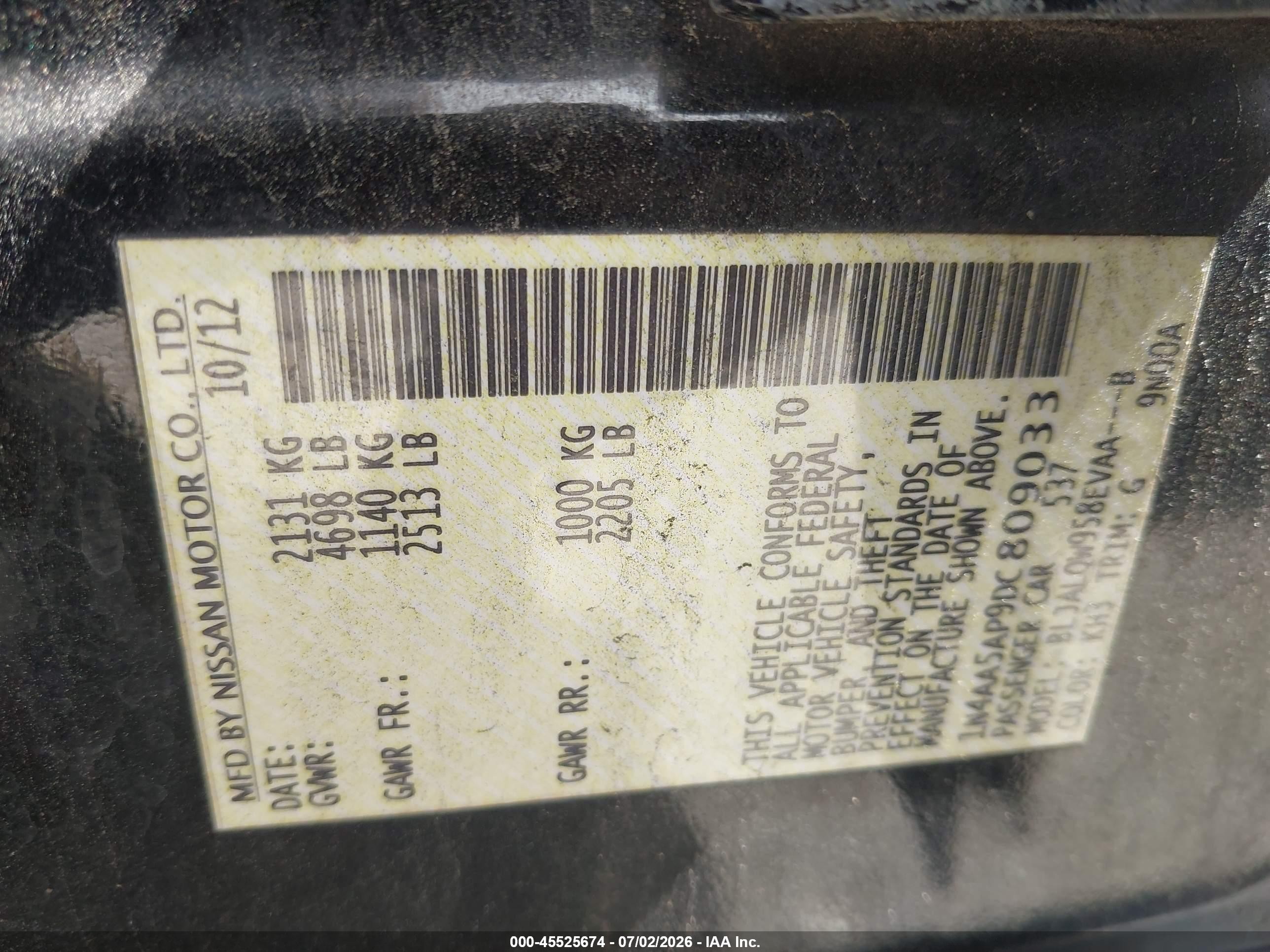 2013 Nissan Maxima 3.5 S Black vin: 1N4AA5AP9DC809033