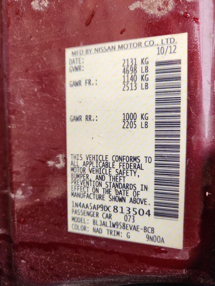 2013 Nissan Maxima 3.5 S Red vin: 1N4AA5AP9DC813504