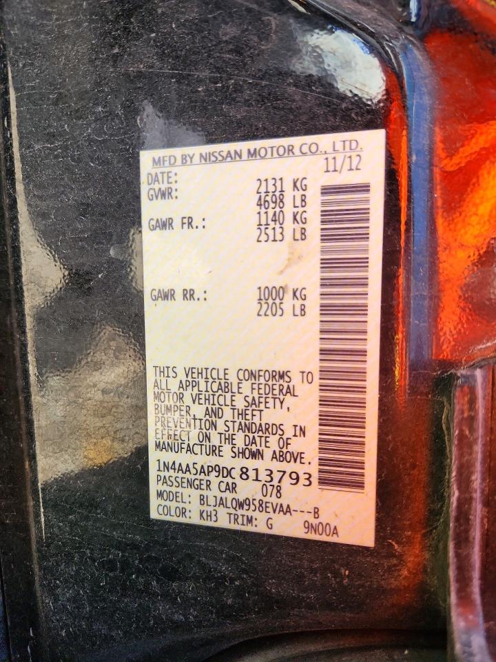 2013 Nissan Maxima 3.5 S Black vin: 1N4AA5AP9DC813793