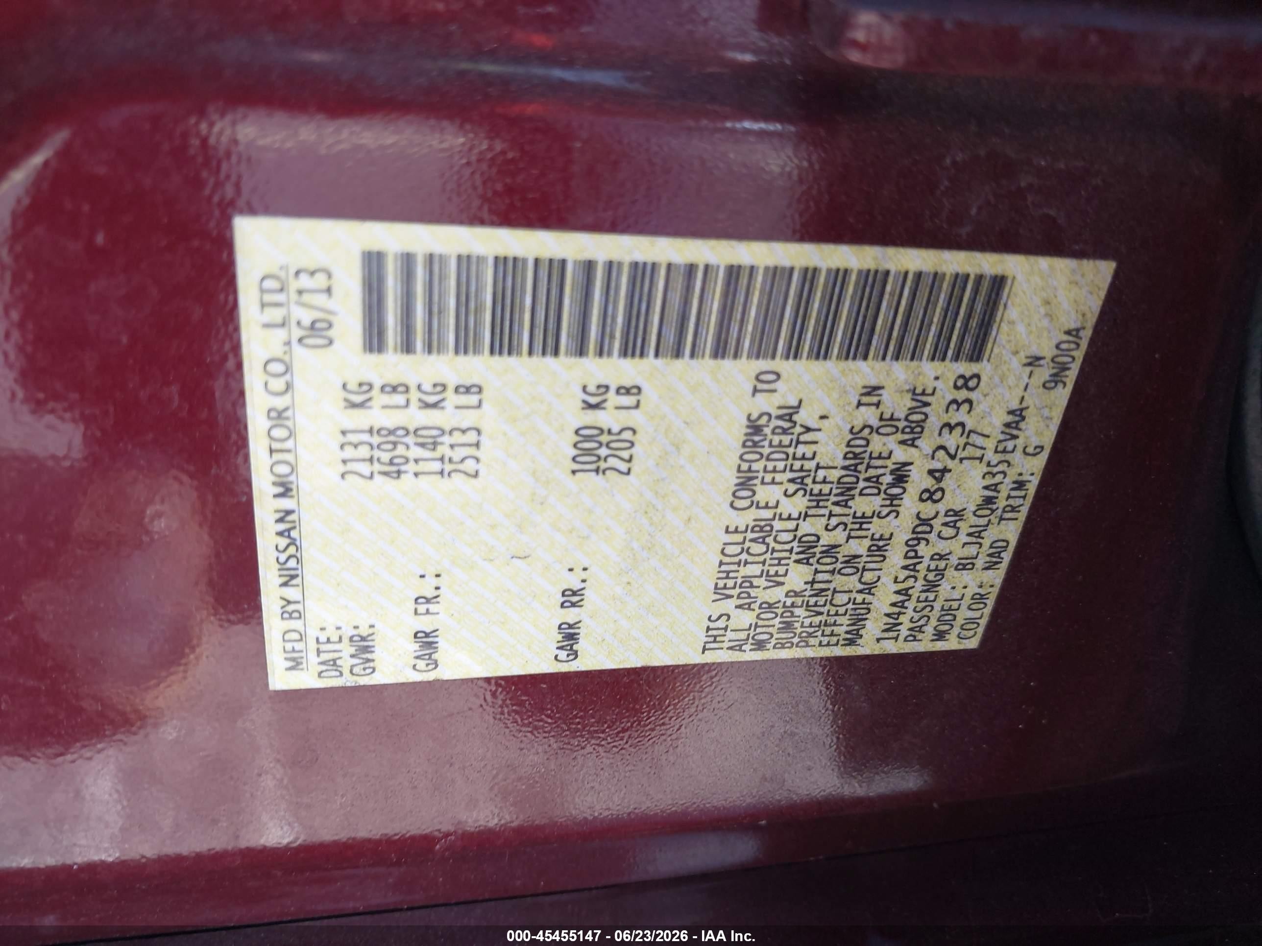 2013 Nissan Maxima 3.5 S Red vin: 1N4AA5AP9DC842338