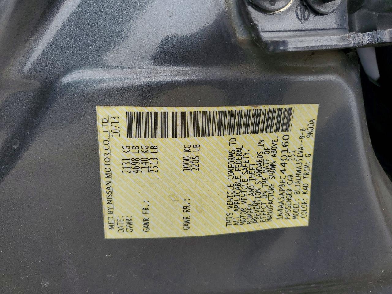2014 Nissan Maxima 3.5 Sv Gray vin: 1N4AA5AP9EC440160