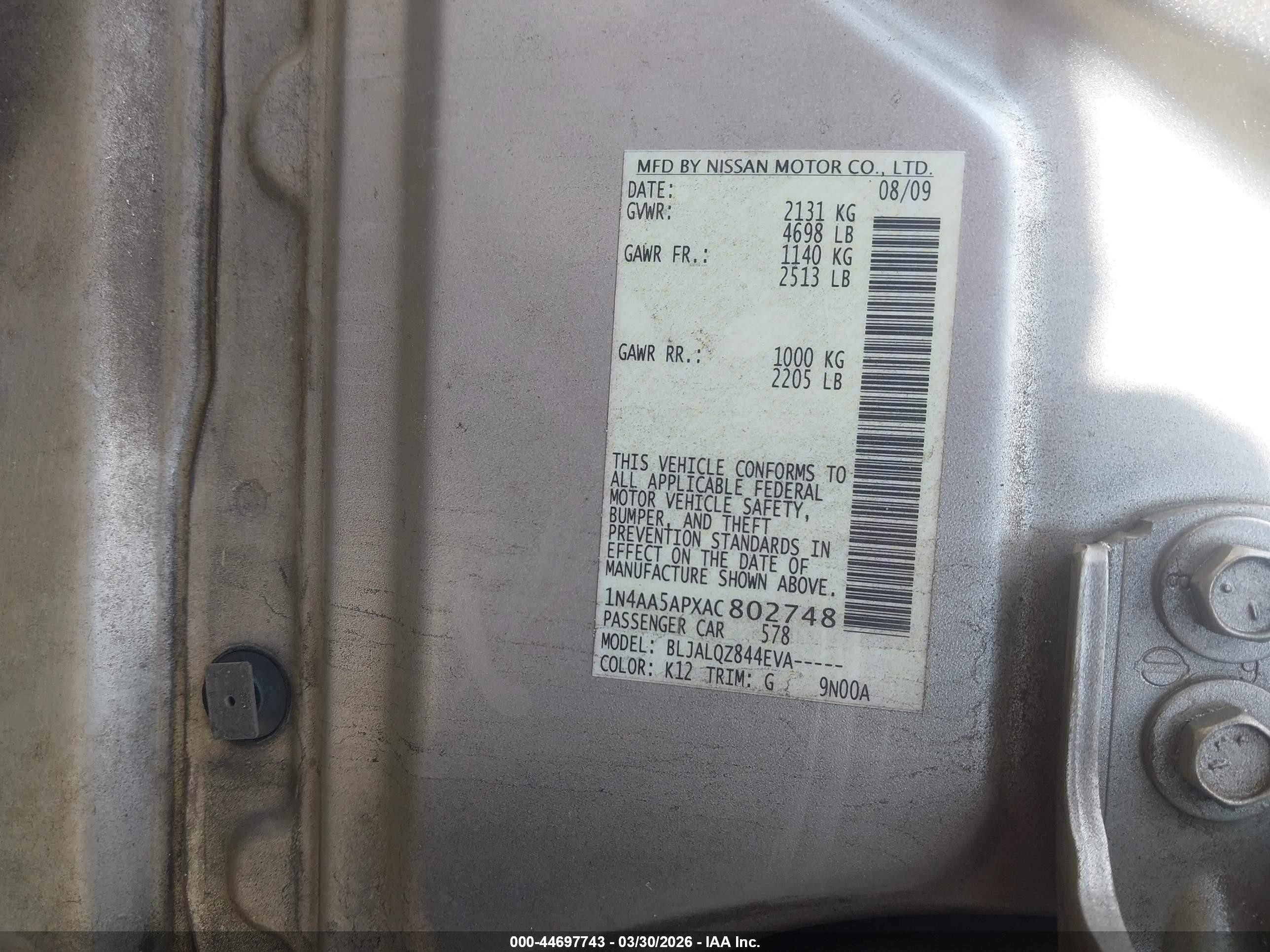 2010 Nissan Maxima 3.5 S Silver vin: 1N4AA5APXAC802748