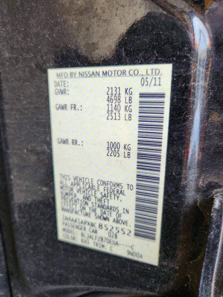 2011 Nissan Maxima Black vin: 1N4AA5APXBC852552