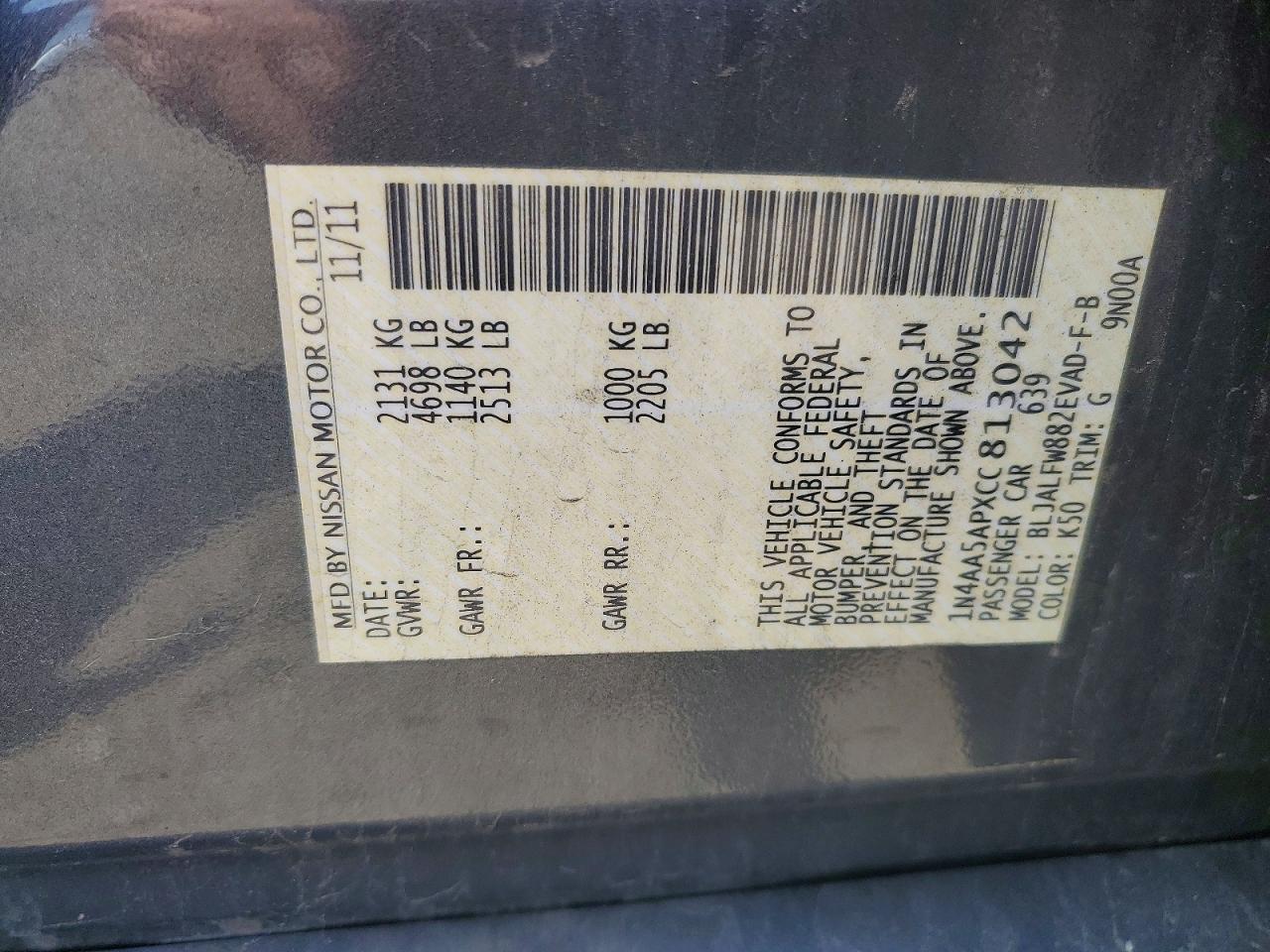 2012 Nissan Maxima 3.5 S Gray vin: 1N4AA5APXCC813042