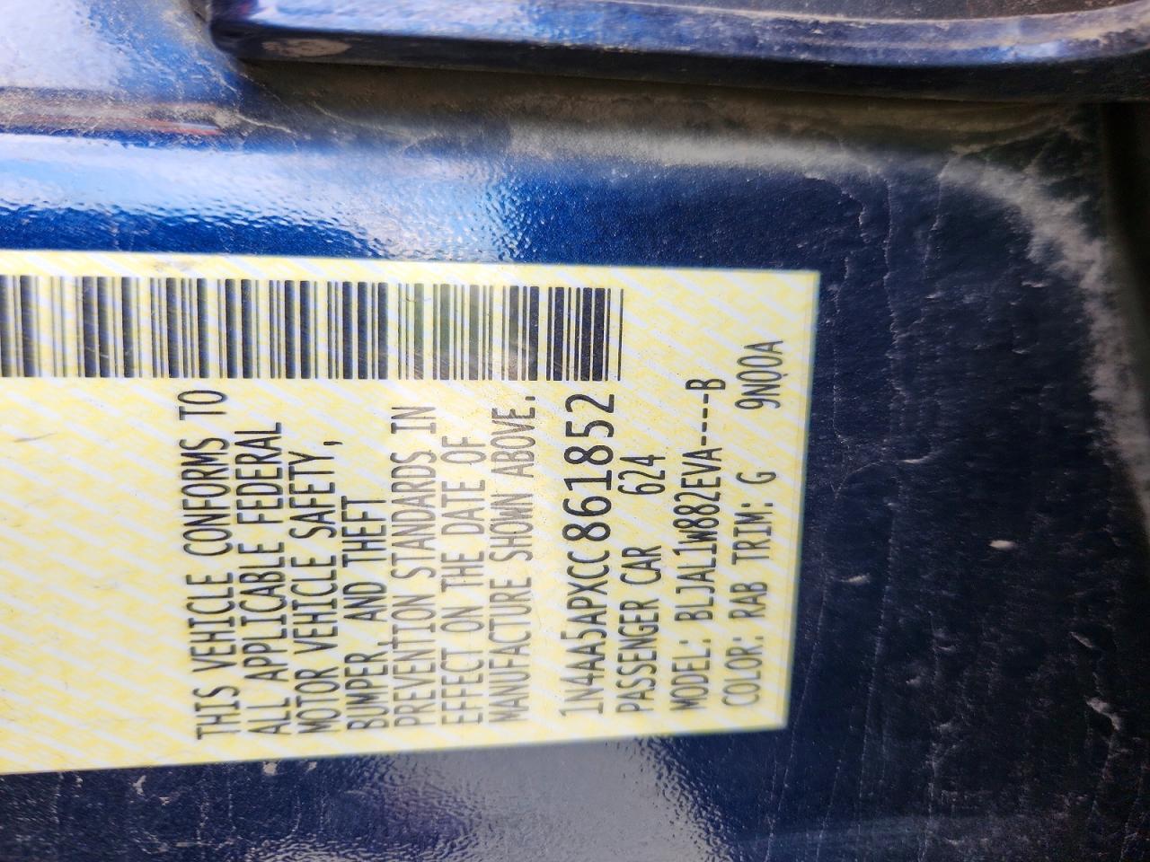 2012 Nissan Maxima 3.5 S Blue vin: 1N4AA5APXCC861852