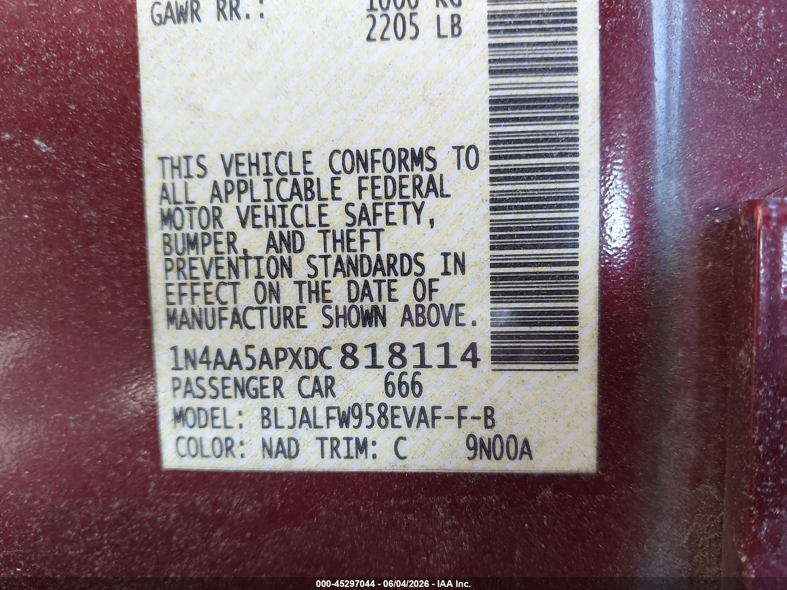 2013 Nissan Maxima 3.5 Sv Burgundy vin: 1N4AA5APXDC818114