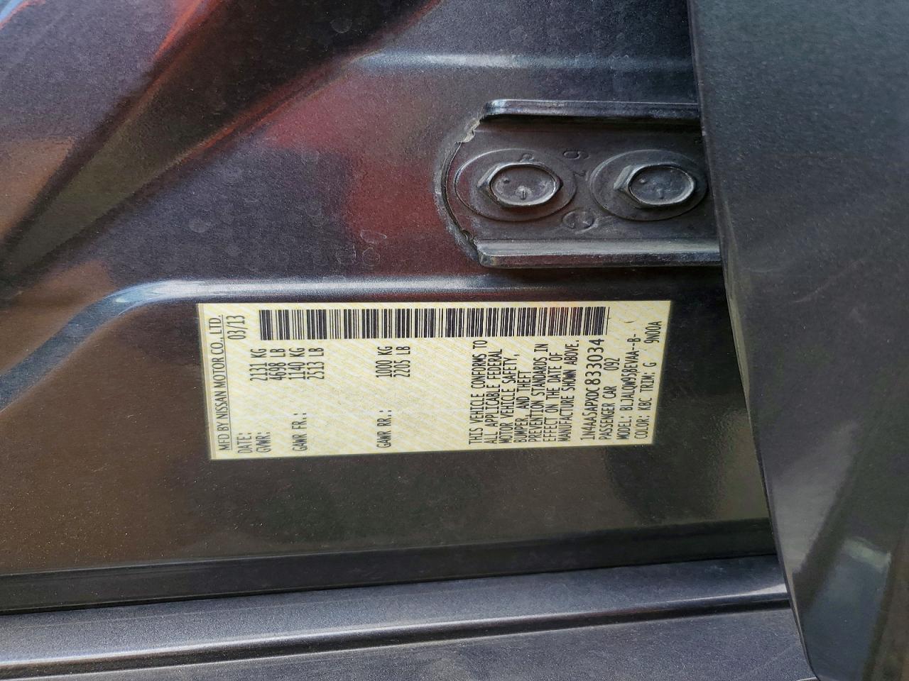2013 Nissan Maxima 3.5 S Charcoal vin: 1N4AA5APXDC833034