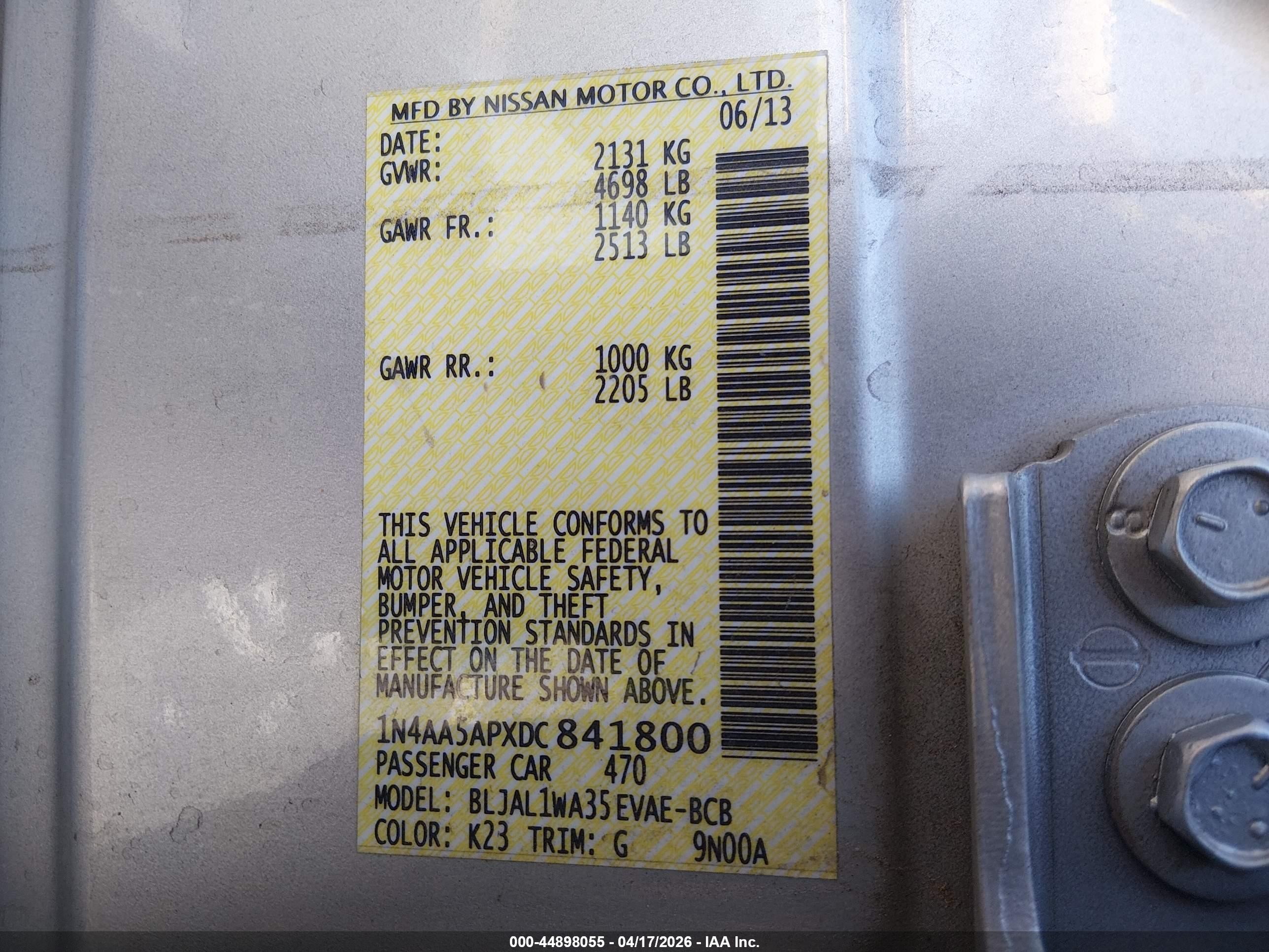 2013 Nissan Maxima 3.5 Sv Silver vin: 1N4AA5APXDC841800