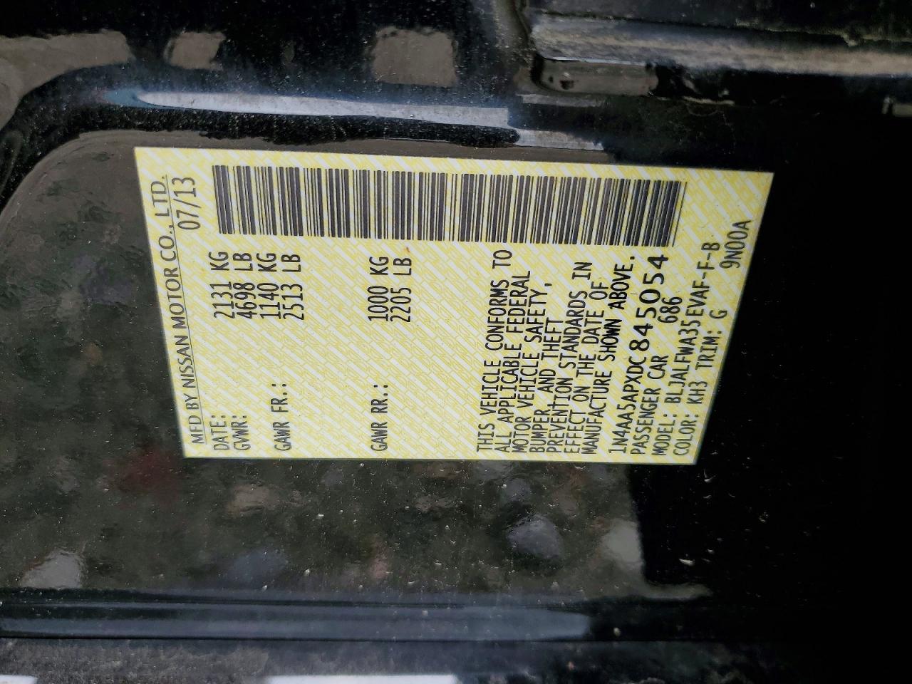 2013 Nissan Maxima 3.5 S Black vin: 1N4AA5APXDC845054