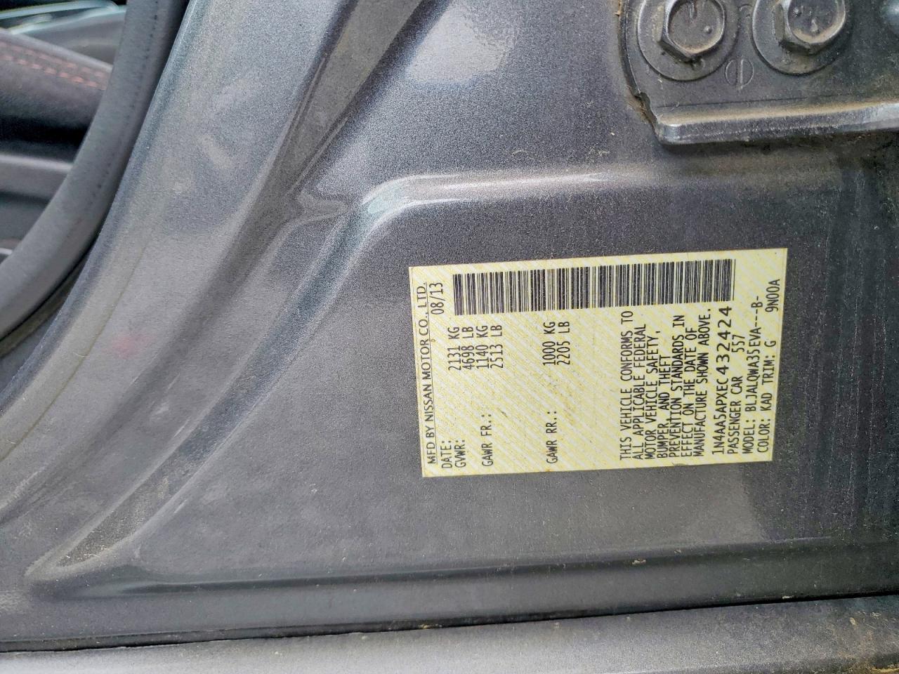 2014 Nissan Maxima 3.5 S Gray vin: 1N4AA5APXEC432424