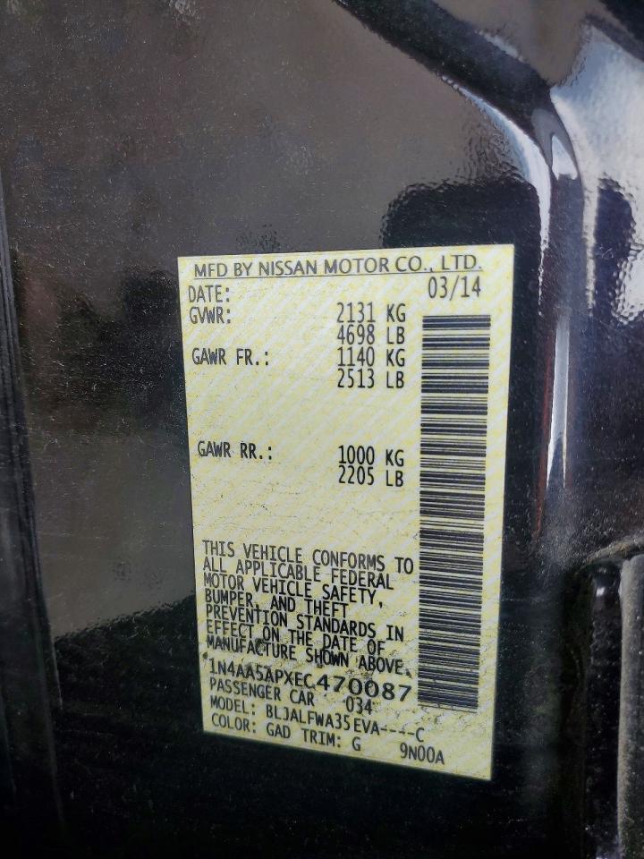 2014 Nissan Maxima 3.5 Sv Black vin: 1N4AA5APXEC470087