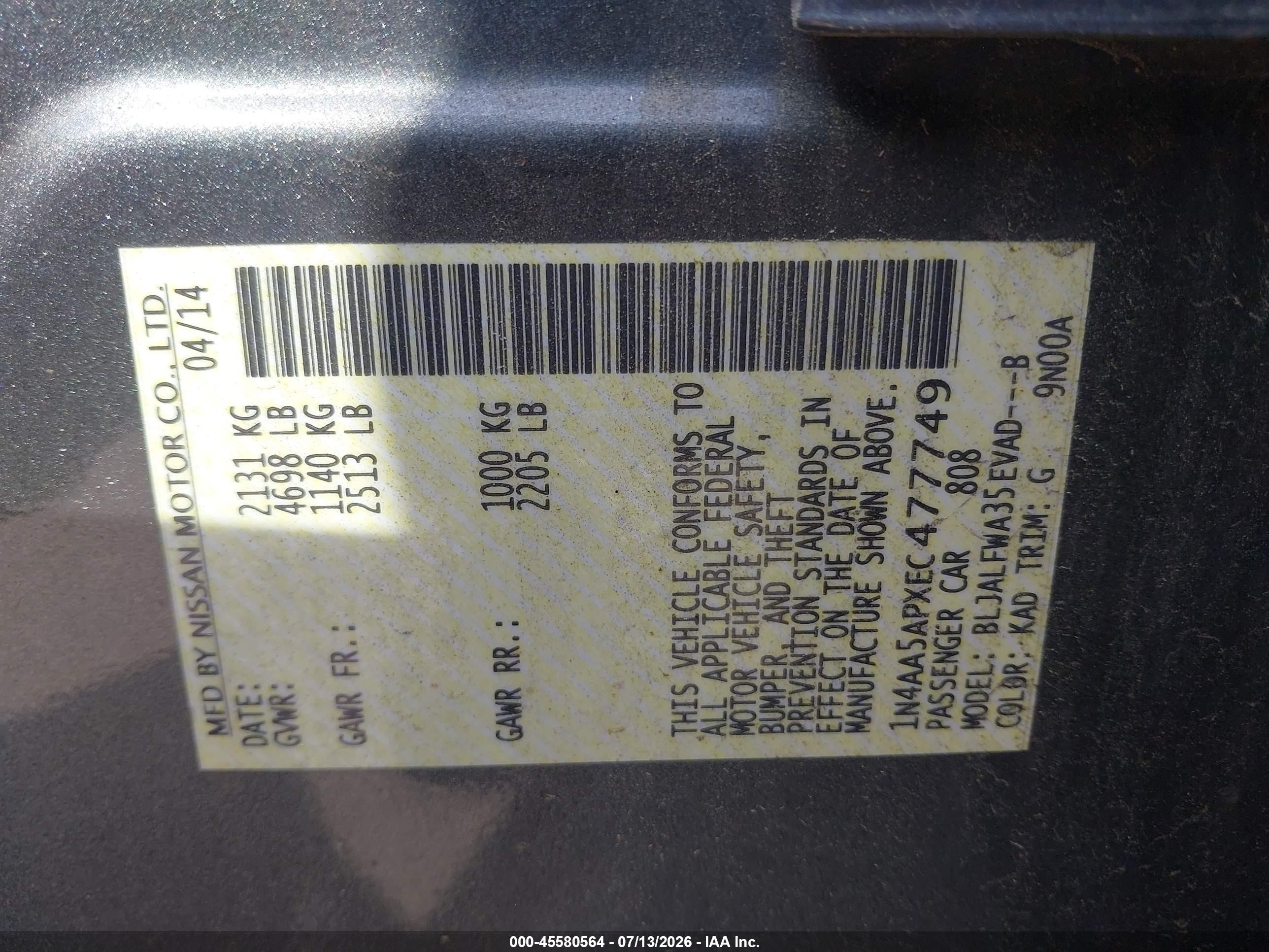 2014 Nissan Maxima 3.5 Sv Silver vin: 1N4AA5APXEC477749