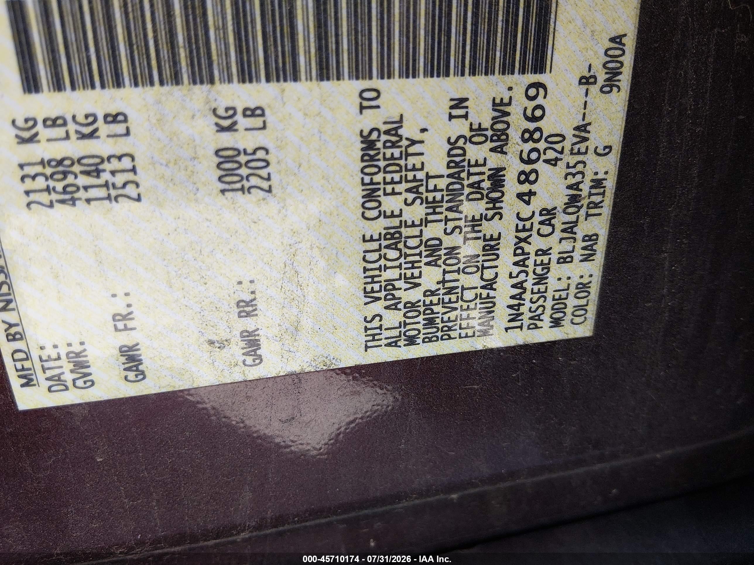 2014 Nissan Maxima 3.5 S/3.5 Sv Maroon vin: 1N4AA5APXEC486869