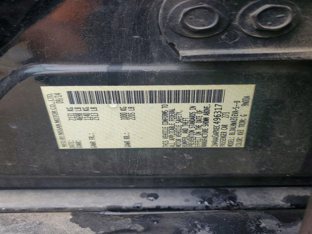 2014 Nissan Maxima 3.5 Sv Black vin: 1N4AA5APXEC496317