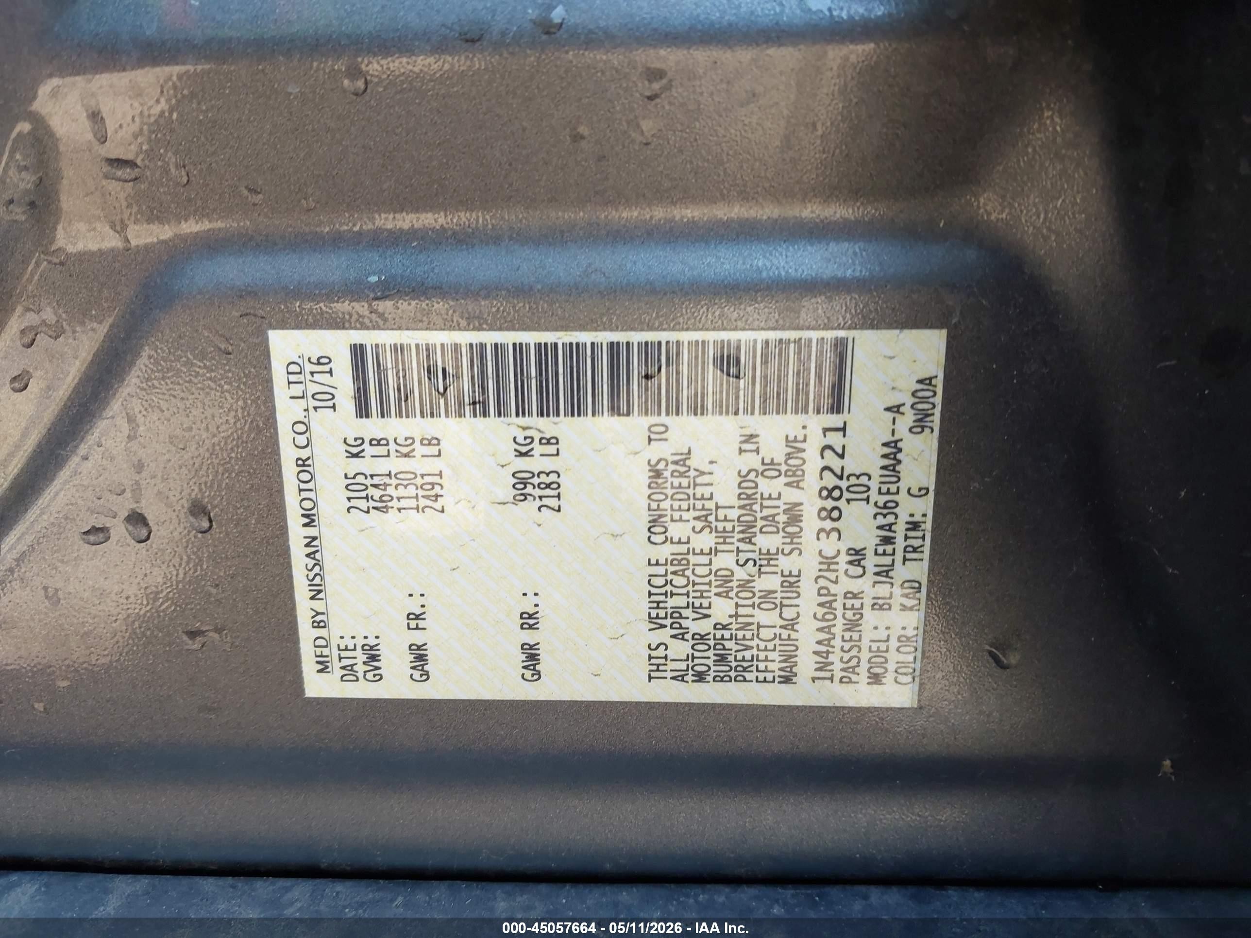 2017 Nissan Maxima 3.5 Sl Gray vin: 1N4AA6AP2HC388221
