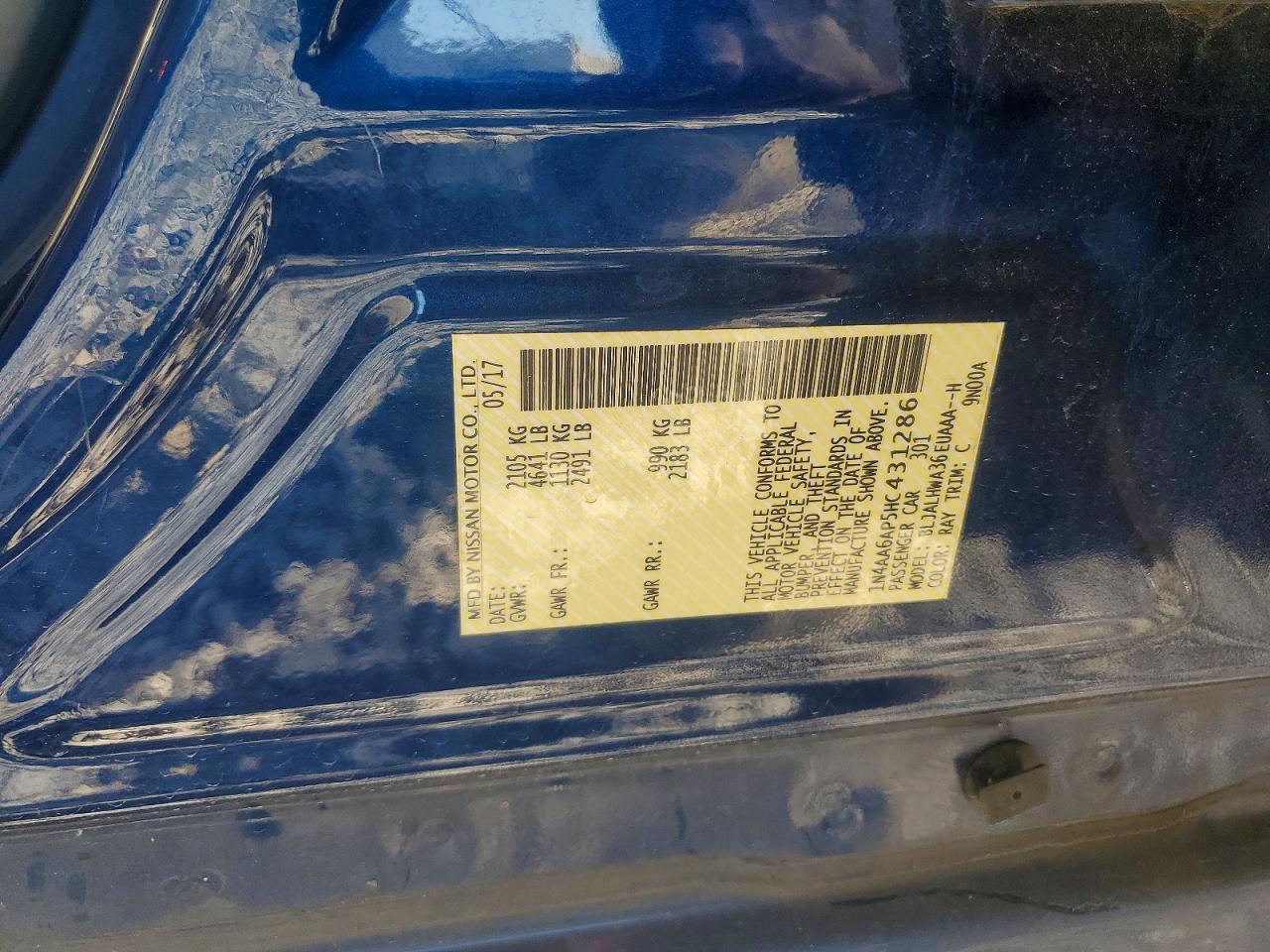 2017 Nissan Maxima Platinum Blue vin: 1N4AA6AP5HC431286