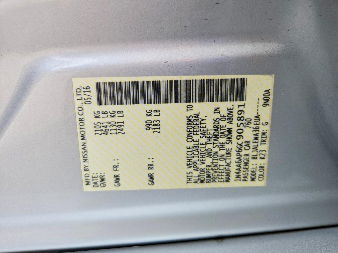 2016 Nissan Maxima 3.5 Sl Silver vin: 1N4AA6AP6GC905891