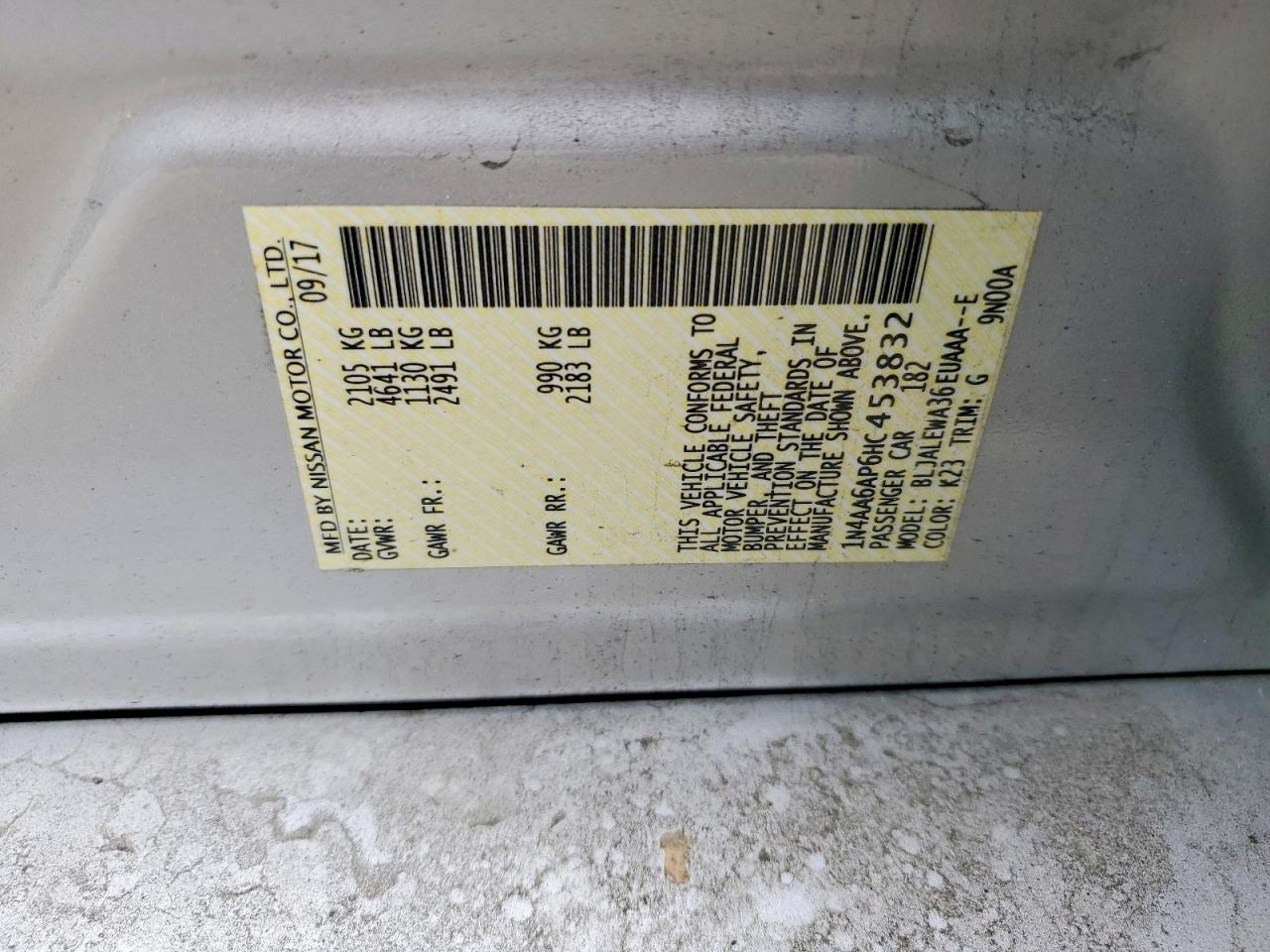 2017 Nissan Maxima 3.5 Sl Silver vin: 1N4AA6AP6HC453832