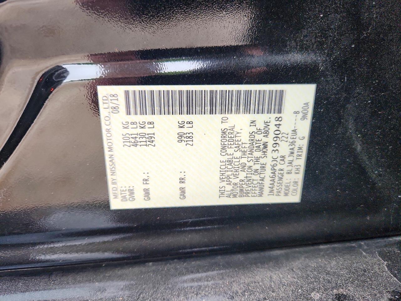 2018 Nissan Maxima 3.5 Sv Black vin: 1N4AA6AP6JC399048