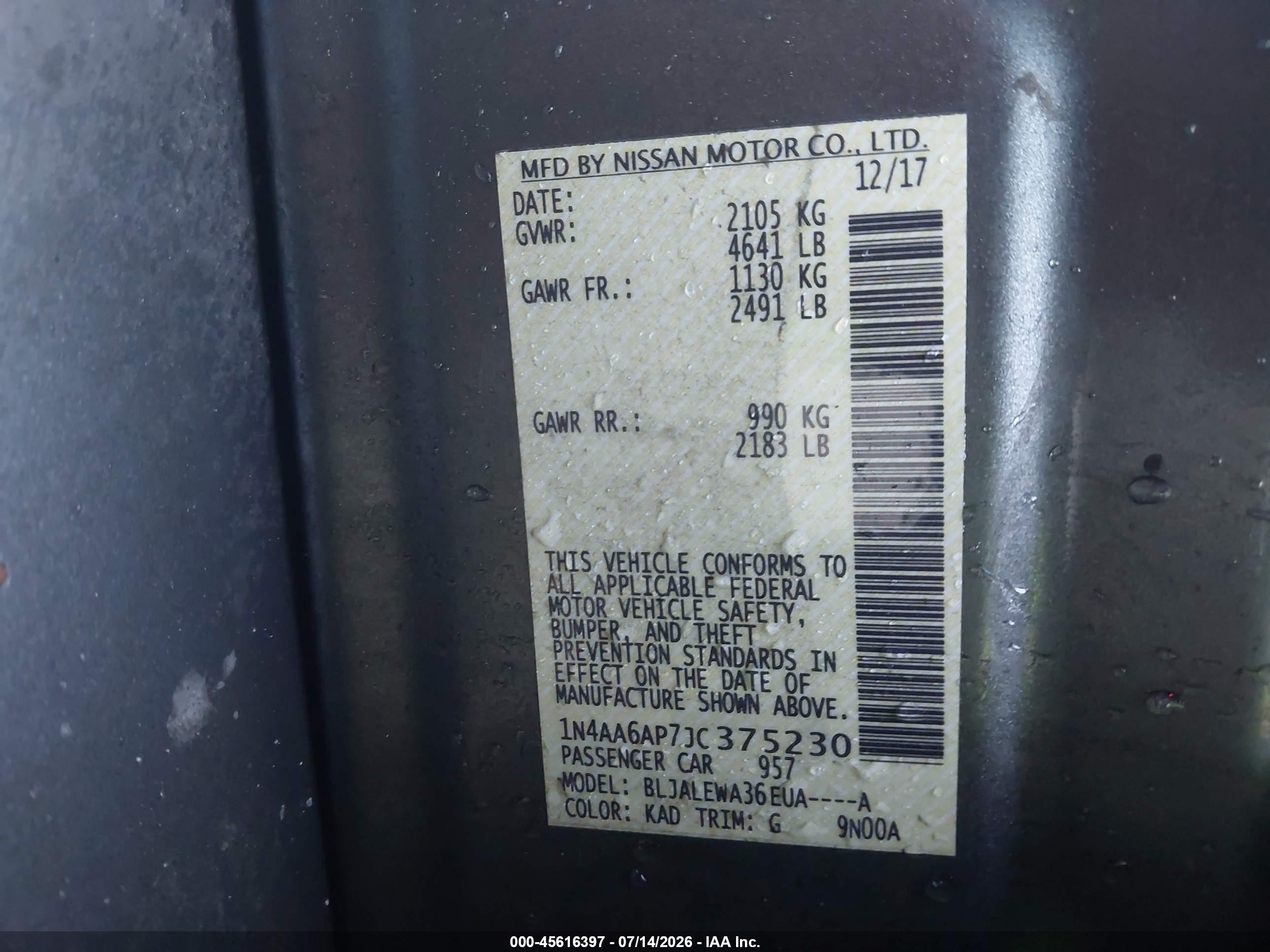 2018 Nissan Maxima 3.5 Sl Серый vin: 1N4AA6AP7JC375230