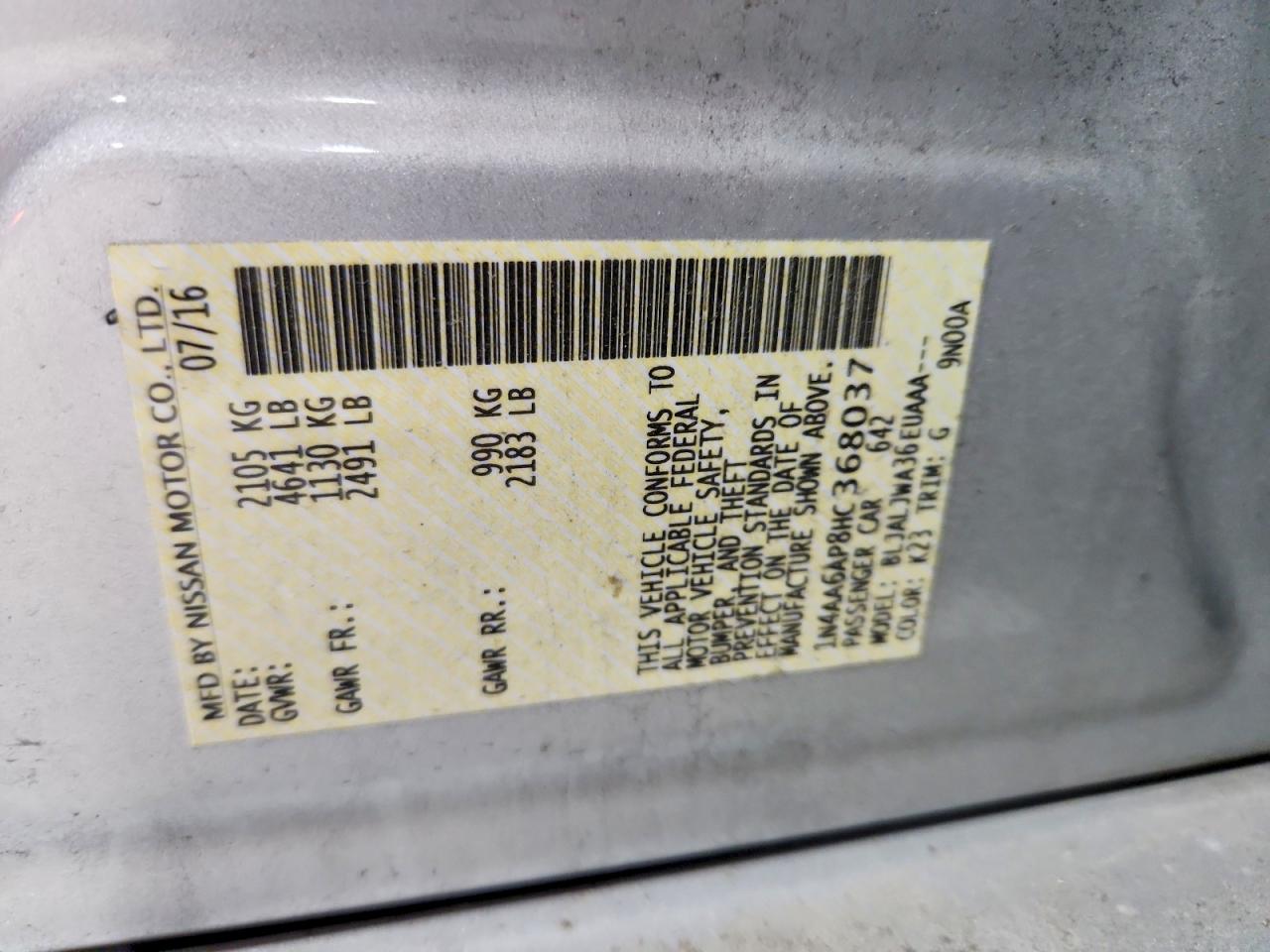 2017 Nissan Maxima 3.5 Sv Silver vin: 1N4AA6AP8HC368037