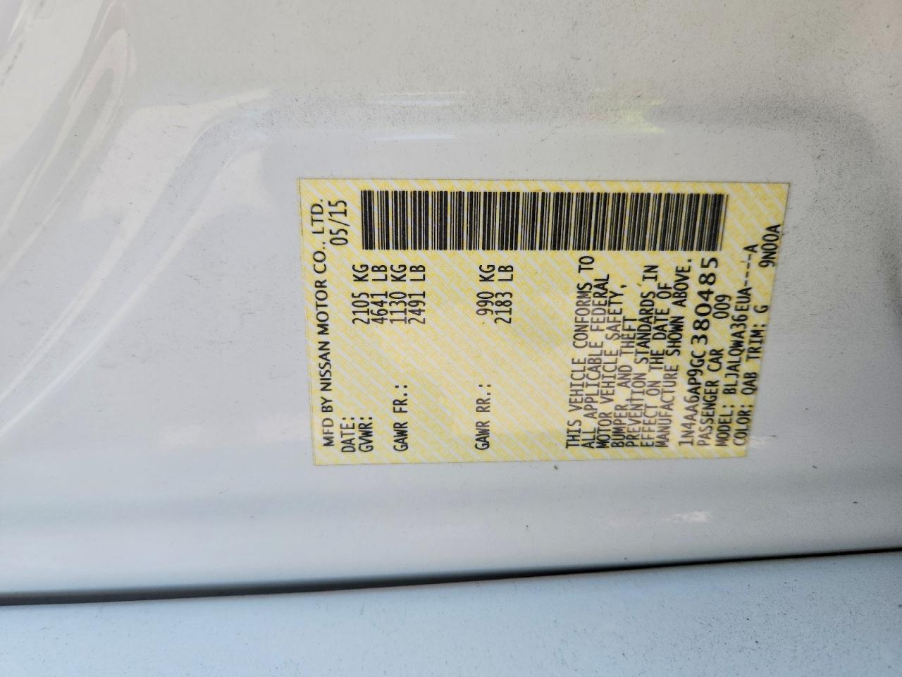 2016 Nissan Maxima 3.5 S White vin: 1N4AA6AP9GC380485