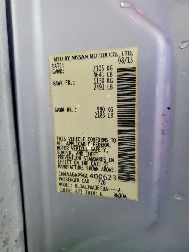 2016 Nissan Maxima 3.5 Sv Silver vin: 1N4AA6AP9GC400623